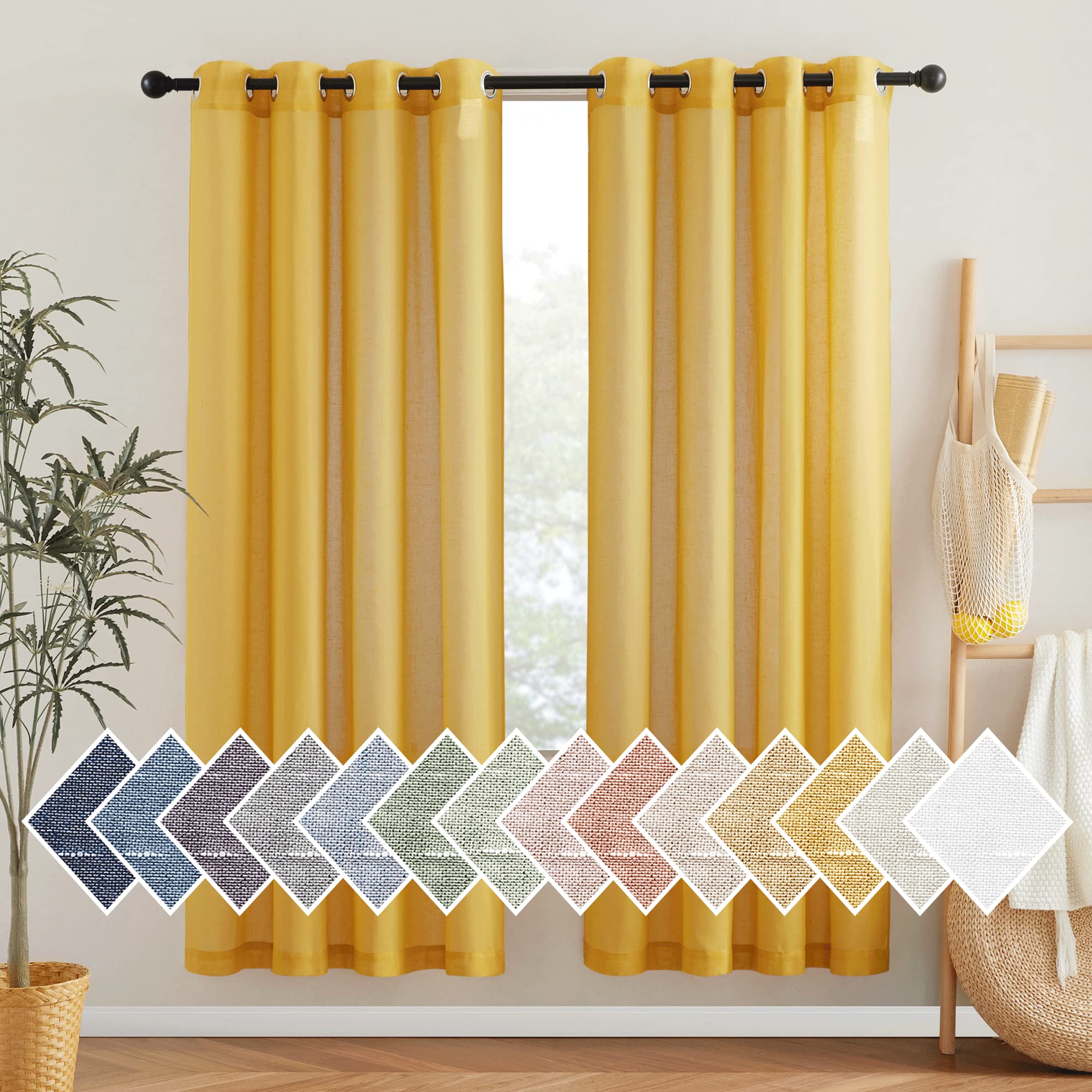 NICETOWN Linen Textured Semi Sheer Curtains 84 inches Length, Eyelet Top Bedroom Window Privacy Translucent Light Filtering Flax Sheer Drapes for Guest Room, 52 inches Wide, 2 Panels, Sea Mist