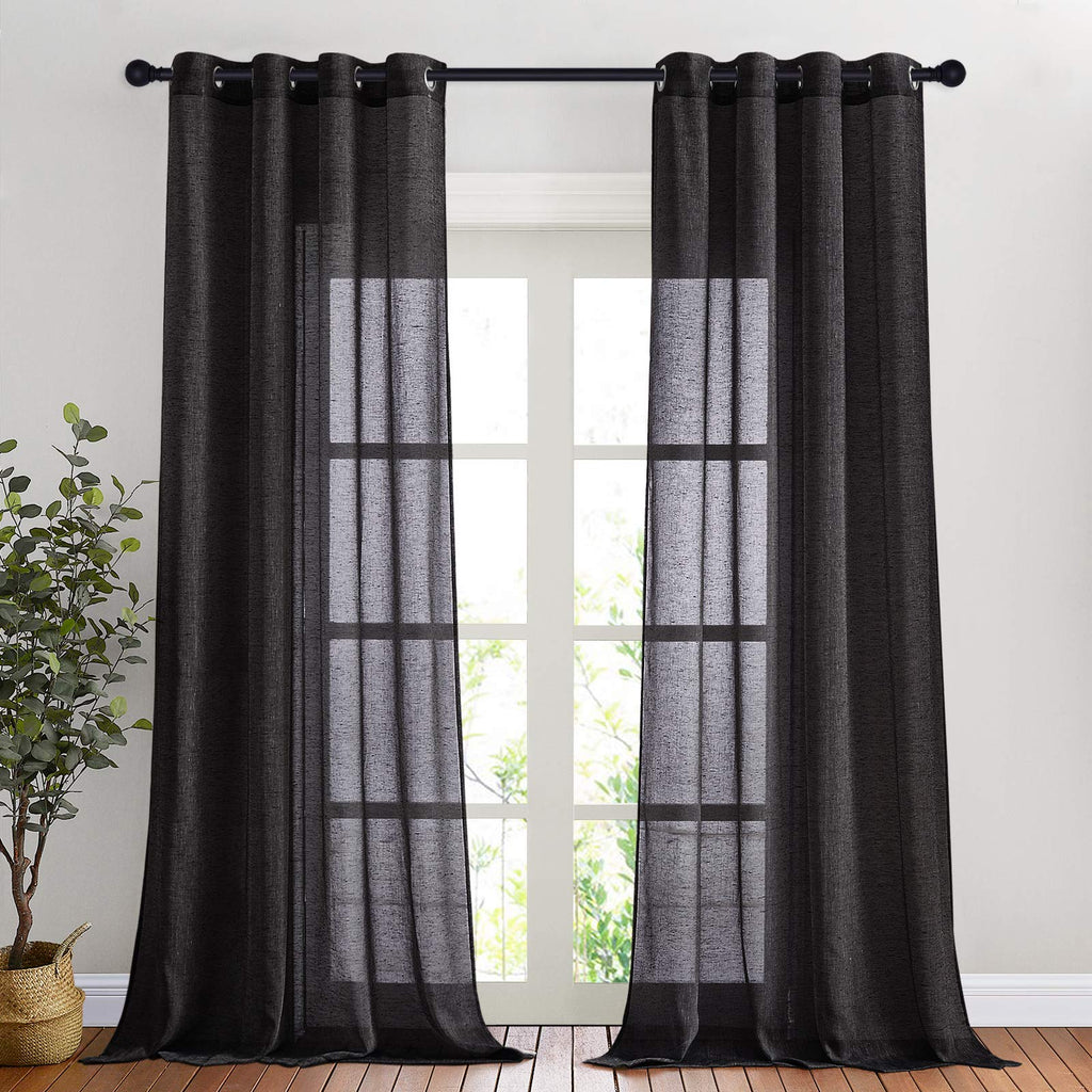 NICETOWN Linen Textured Semi Sheer Curtains 84 inches Length, Eyelet Top Bedroom Window Privacy Translucent Light Filtering Flax Sheer Drapes for Guest Room, 52 inches Wide, 2 Panels, Sea Mist