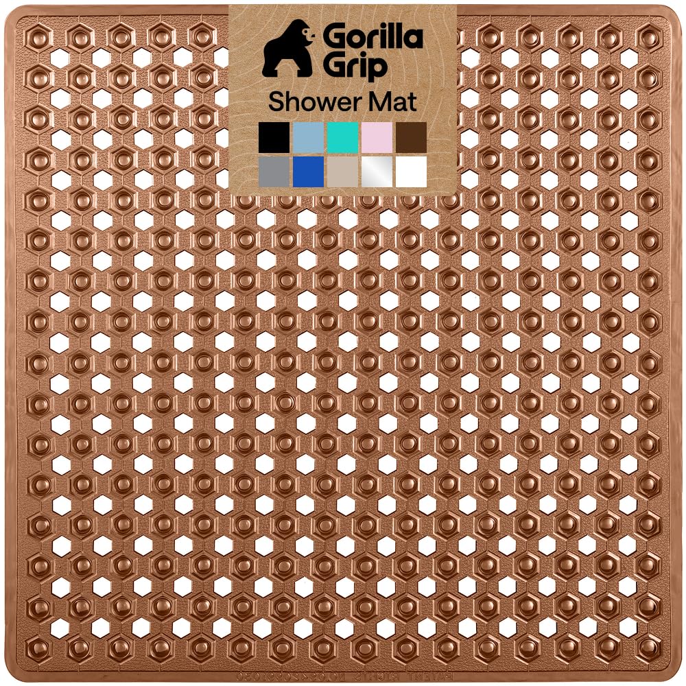 GORILLA GRIP Patented Bath Tub Shower Mat, Machine Washable Bathtub Floor Liner Mats, Suction Cups and Drain Holes to Keep Tubs Clean, Soft on Feet, Bathroom Essentials, 35x16 Inch, Clear