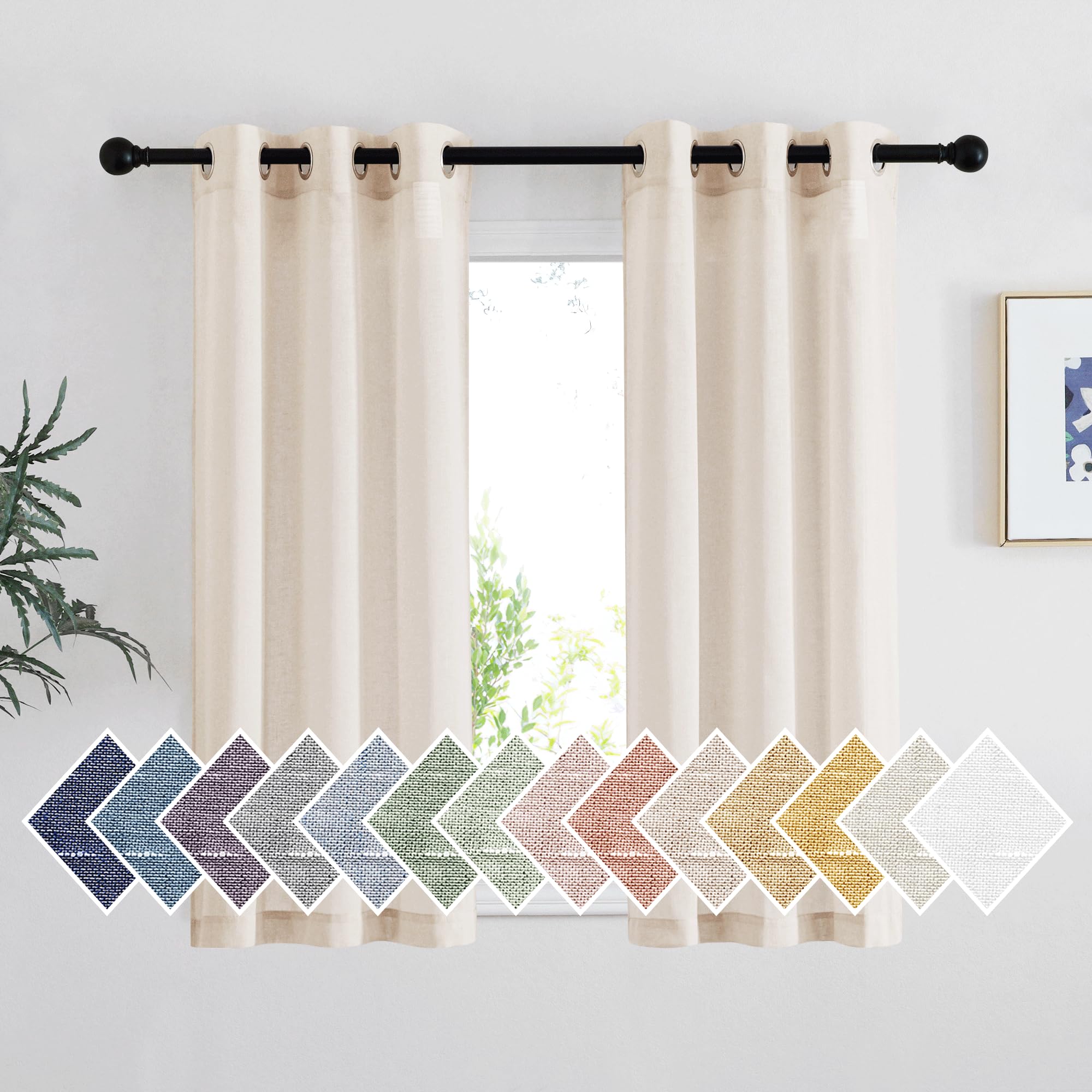 NICETOWN Linen Textured Semi Sheer Curtains 84 inches Length, Eyelet Top Bedroom Window Privacy Translucent Light Filtering Flax Sheer Drapes for Guest Room, 52 inches Wide, 2 Panels, Sea Mist