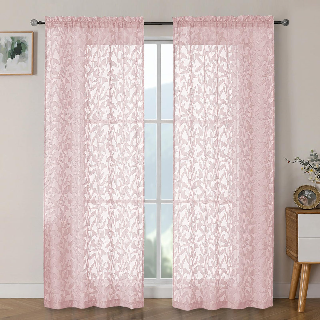 OWENIE Leyna 2 Panels Sage Green Sheer Curtains 63 Inch Length for Bedroom, Soft Lightweight Jacquard Clip Window Curtain for Living Room, Double Rod Pockets Textured Drapes, Each 40Wx63L Inches