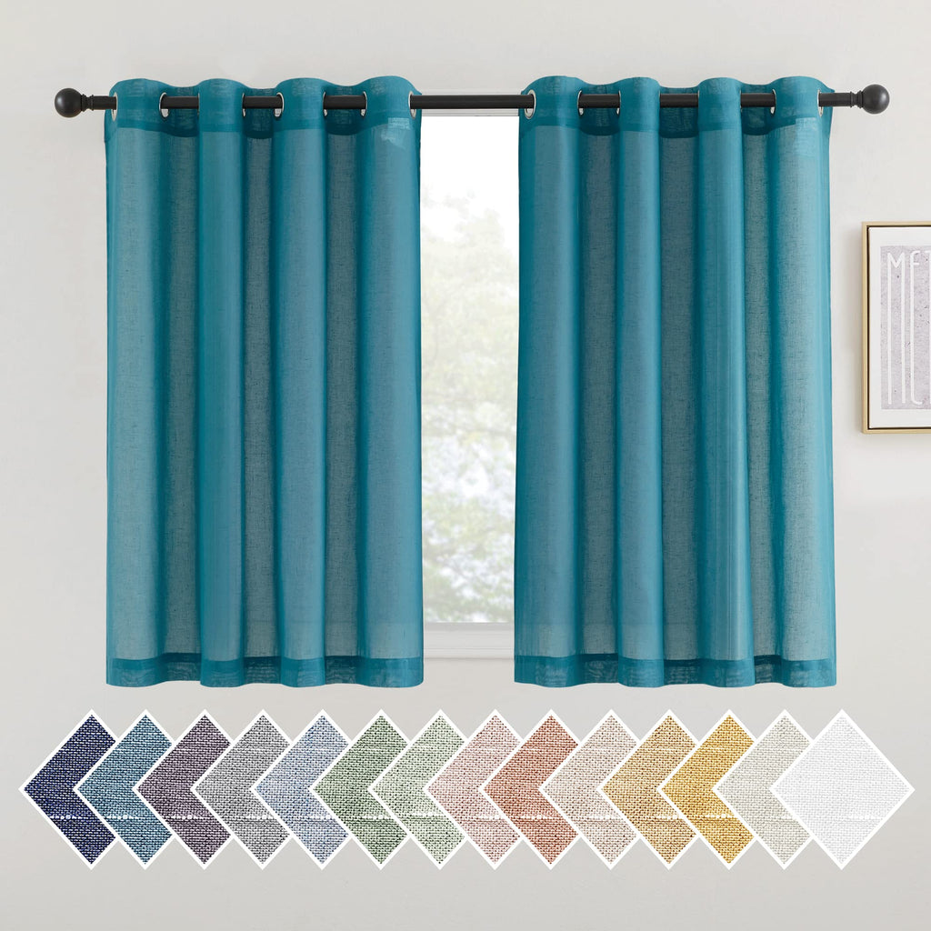 NICETOWN Linen Textured Semi Sheer Curtains 84 inches Length, Eyelet Top Bedroom Window Privacy Translucent Light Filtering Flax Sheer Drapes for Guest Room, 52 inches Wide, 2 Panels, Sea Mist