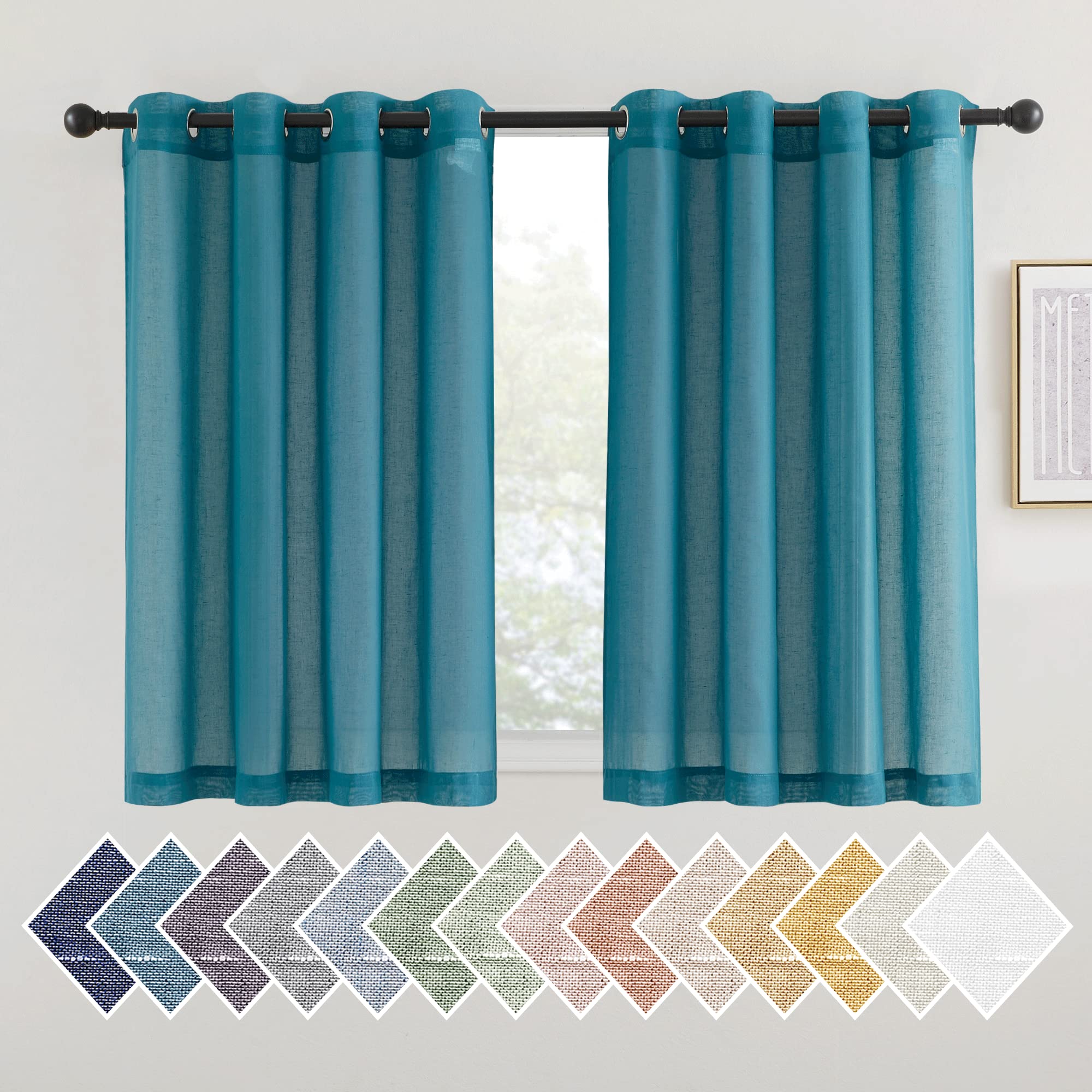 NICETOWN Linen Textured Semi Sheer Curtains 84 inches Length, Eyelet Top Bedroom Window Privacy Translucent Light Filtering Flax Sheer Drapes for Guest Room, 52 inches Wide, 2 Panels, Sea Mist
