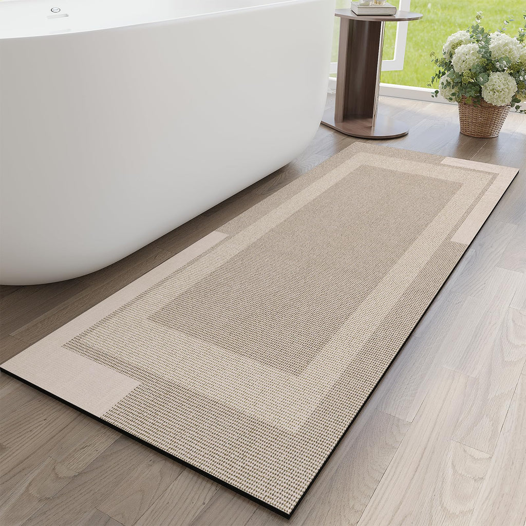 YDKGL Non Slip Bath Mat, Rubber Backing Ultra Thin Bathroom Rugs Fit Under Door Quick Dry Super Absorbent Washable Bath Rug Shower Mat for Bathroom Floor Bathtub Shower Sink, Easy Care Gray 16"x 24"