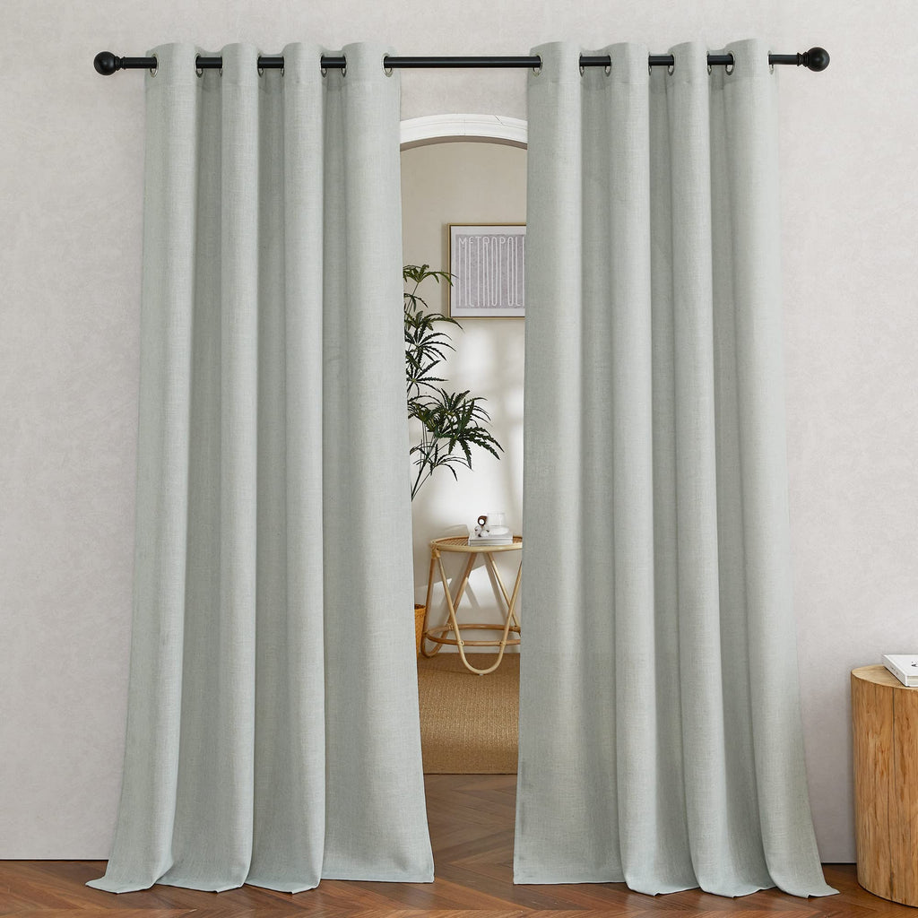 NICETOWN Linen Textured Semi Sheer Curtains 84 inches Length, Eyelet Top Bedroom Window Privacy Translucent Light Filtering Flax Sheer Drapes for Guest Room, 52 inches Wide, 2 Panels, Sea Mist