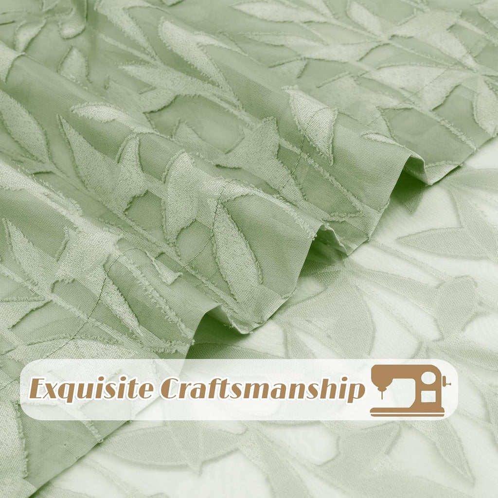 Gwine Sage Green Curtains 84 Inches Long 2 Panels Set, Light Filtering Soft Lightweight Sheer Curtains, Leaf Clip Jacquard Textured Curtain for Bedroom Living Room, 42Wx84L Inches, 2PCS