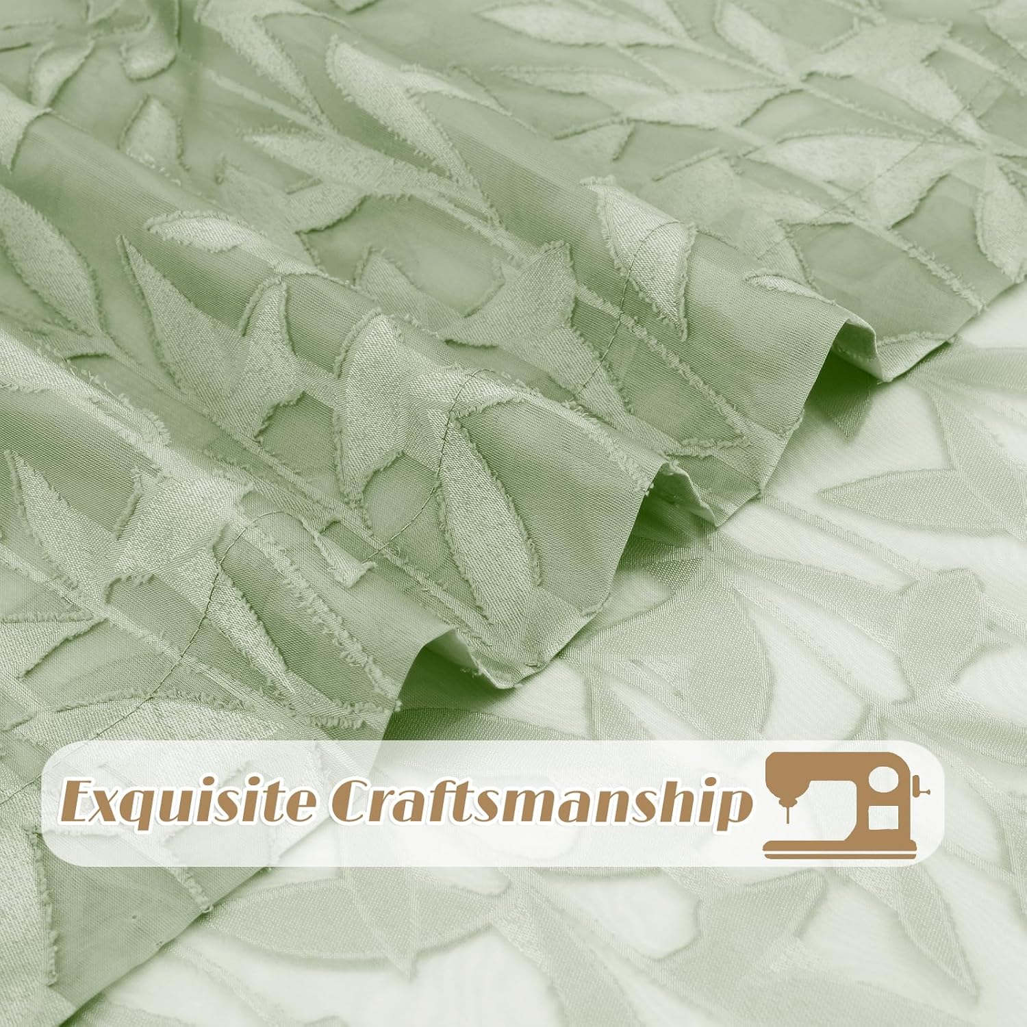 Gwine Sage Green Curtains 84 Inches Long 2 Panels Set, Light Filtering Soft Lightweight Sheer Curtains, Leaf Clip Jacquard Textured Curtain for Bedroom Living Room, 42Wx84L Inches, 2PCS