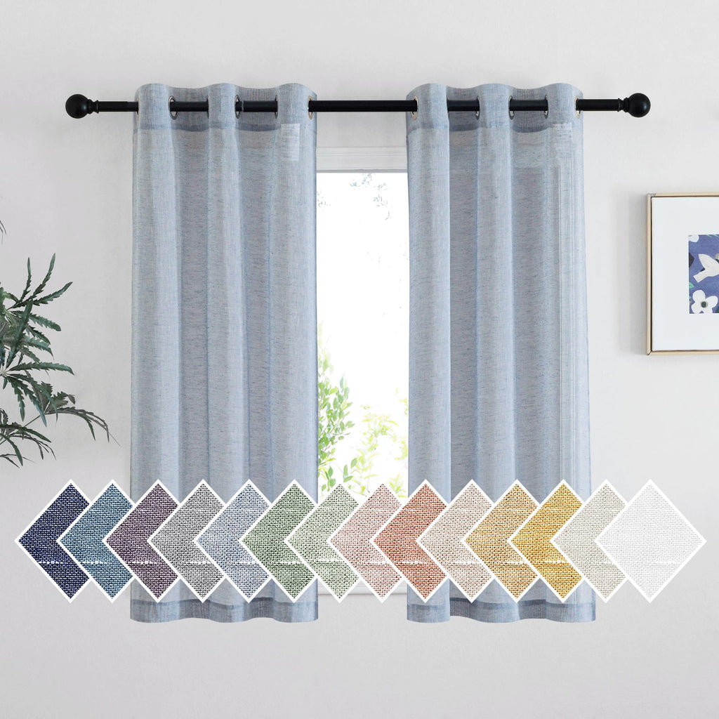 NICETOWN Linen Textured Semi Sheer Curtains 84 inches Length, Eyelet Top Bedroom Window Privacy Translucent Light Filtering Flax Sheer Drapes for Guest Room, 52 inches Wide, 2 Panels, Sea Mist