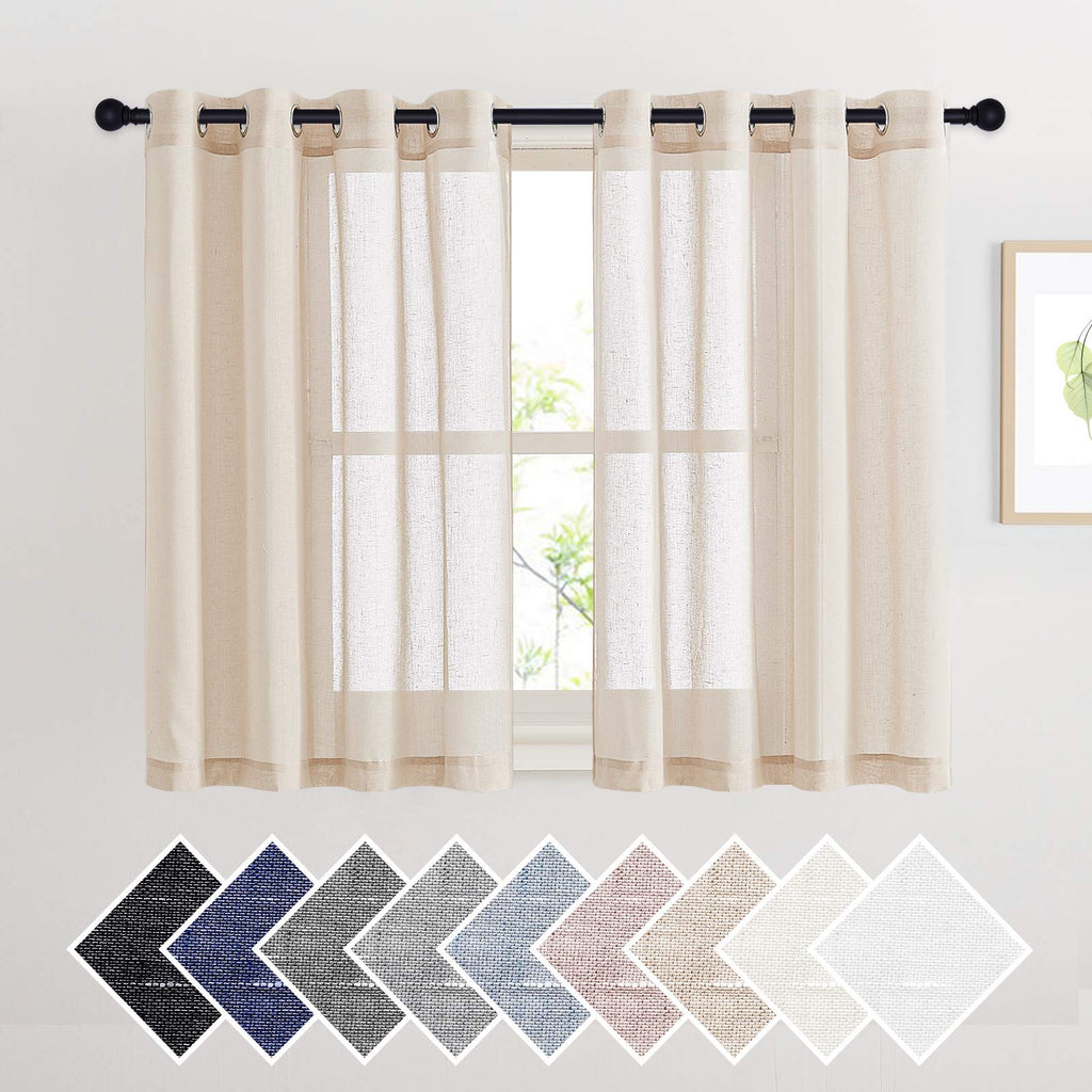 NICETOWN Linen Textured Semi Sheer Curtains 84 inches Length, Eyelet Top Bedroom Window Privacy Translucent Light Filtering Flax Sheer Drapes for Guest Room, 52 inches Wide, 2 Panels, Sea Mist