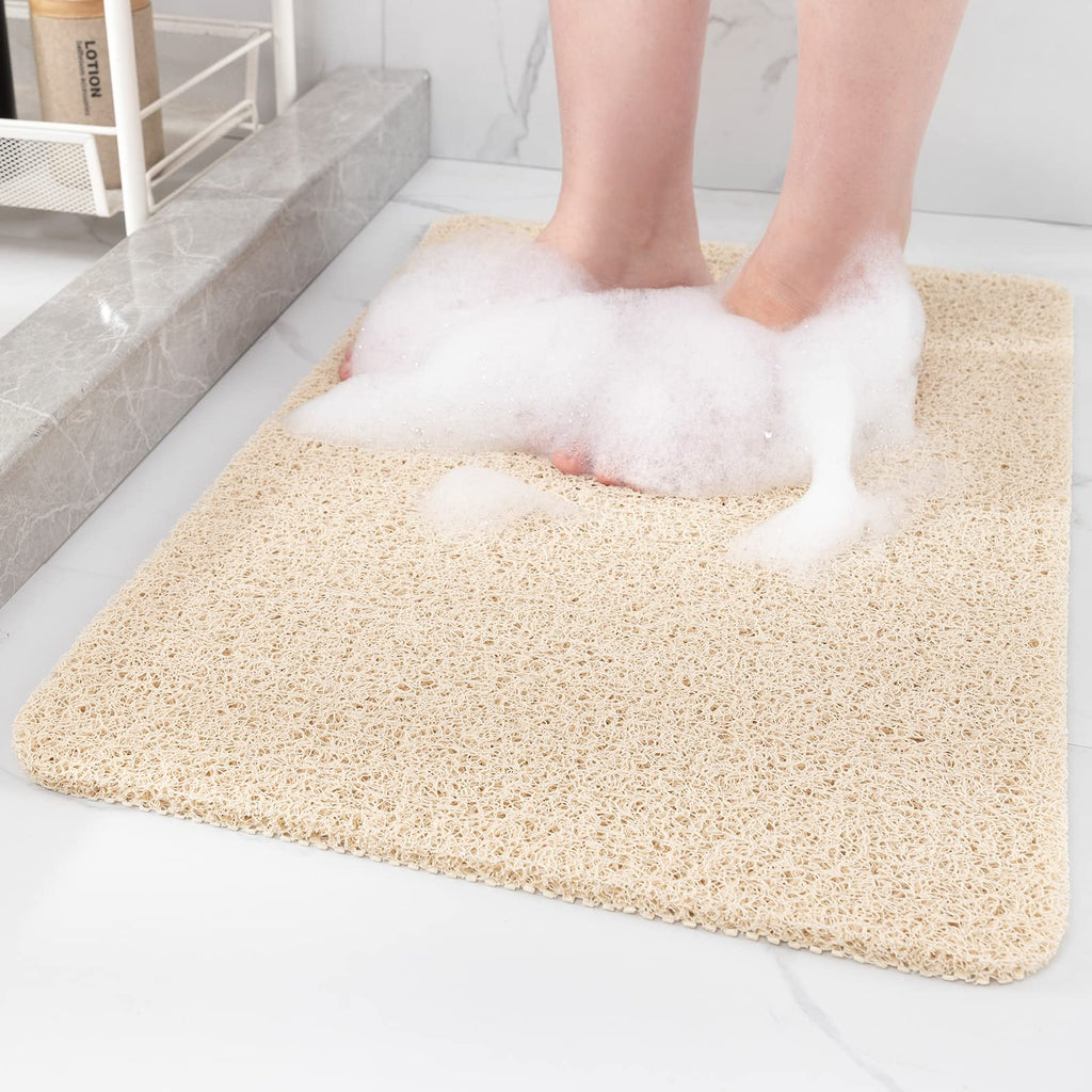 Hargiis Non Slip Bathtub Mat, Foot Scrubber Anti Slip Fast Drying Shower Mat for Tub, Floor,Bathroom, Home, Kitchen, Hotel, Beige, 24x16 Inches