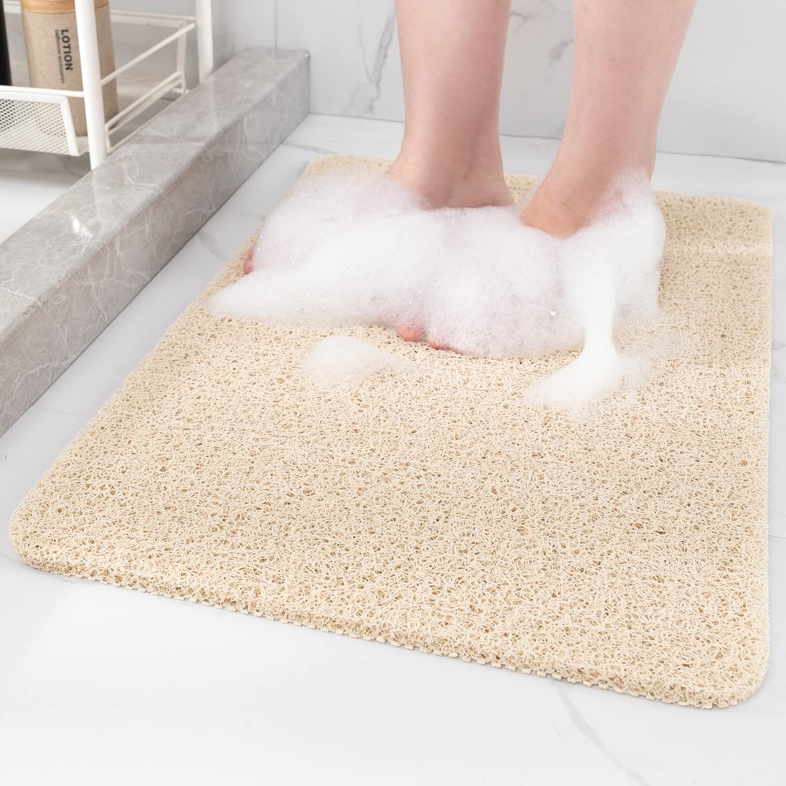 Hargiis Non Slip Bathtub Mat, Foot Scrubber Anti Slip Fast Drying Shower Mat for Tub, Floor,Bathroom, Home, Kitchen, Hotel, Beige, 24x16 Inches