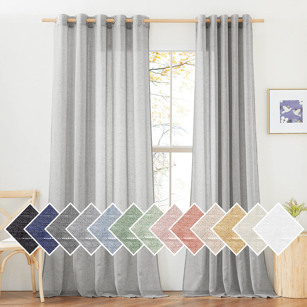 NICETOWN Linen Textured Semi Sheer Curtains 84 inches Length, Eyelet Top Bedroom Window Privacy Translucent Light Filtering Flax Sheer Drapes for Guest Room, 52 inches Wide, 2 Panels, Sea Mist