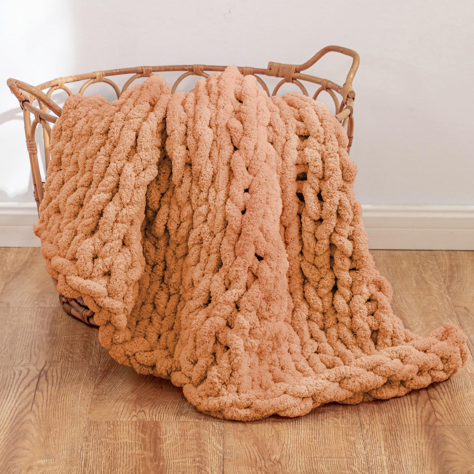 WESHIONGOO Chunky Knit Blanket Throw 40"*40" Knitted Throw Blankets for Couch Bed Fluffy Soft Blanket with Jumbo Chenille Yarn Thick 100% Handmade(Black)