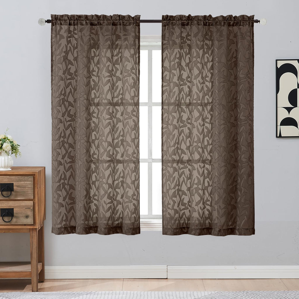 Gwine Sage Green Curtains 84 Inches Long 2 Panels Set, Light Filtering Soft Lightweight Sheer Curtains, Leaf Clip Jacquard Textured Curtain for Bedroom Living Room, 42Wx84L Inches, 2PCS