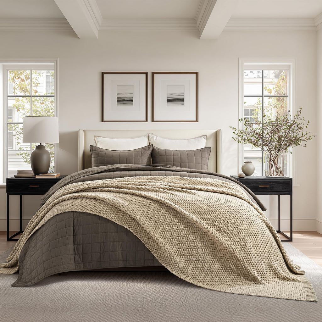 EVERGRACEHOME Chunky Chenille Knit Throw Blanket for Couch, Soft Luxurious Moss Stitch Blankets for Bed, Cozy Decorative Farmhouse Knitted Throws for Sofa, Sand Dune, 60" x 80"