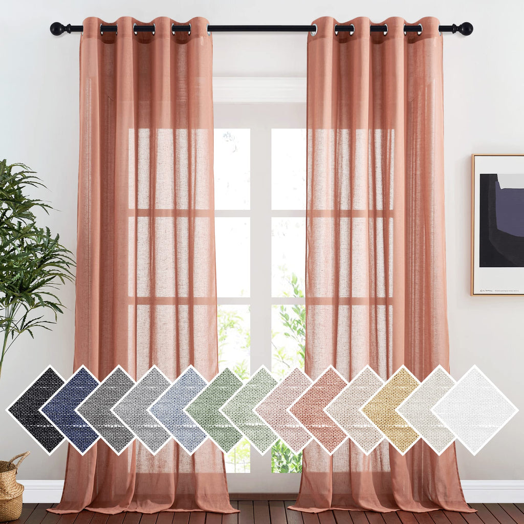NICETOWN Linen Textured Semi Sheer Curtains 84 inches Length, Eyelet Top Bedroom Window Privacy Translucent Light Filtering Flax Sheer Drapes for Guest Room, 52 inches Wide, 2 Panels, Sea Mist