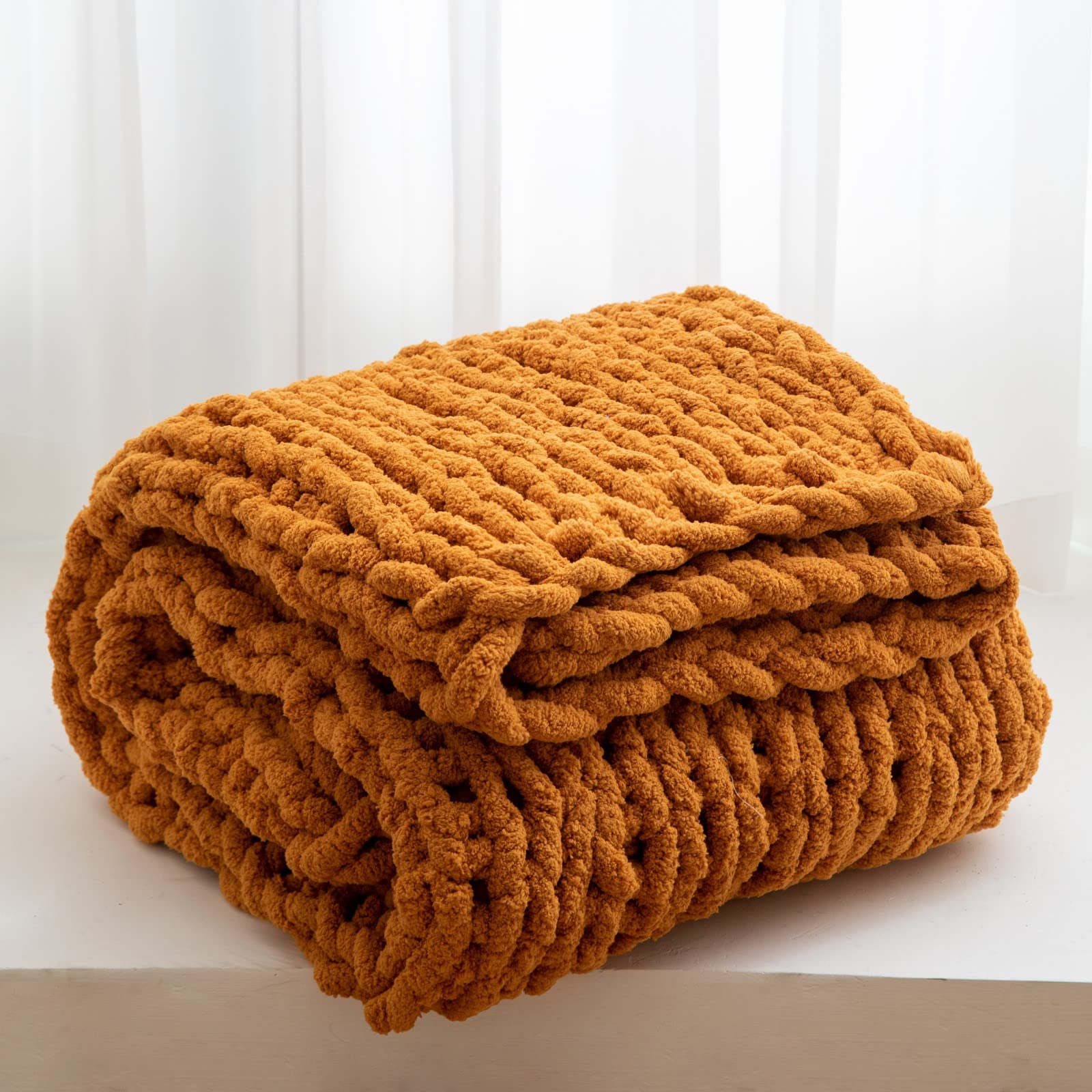 WESHIONGOO Chunky Knit Blanket Throw 40"*40" Knitted Throw Blankets for Couch Bed Fluffy Soft Blanket with Jumbo Chenille Yarn Thick 100% Handmade(Black)