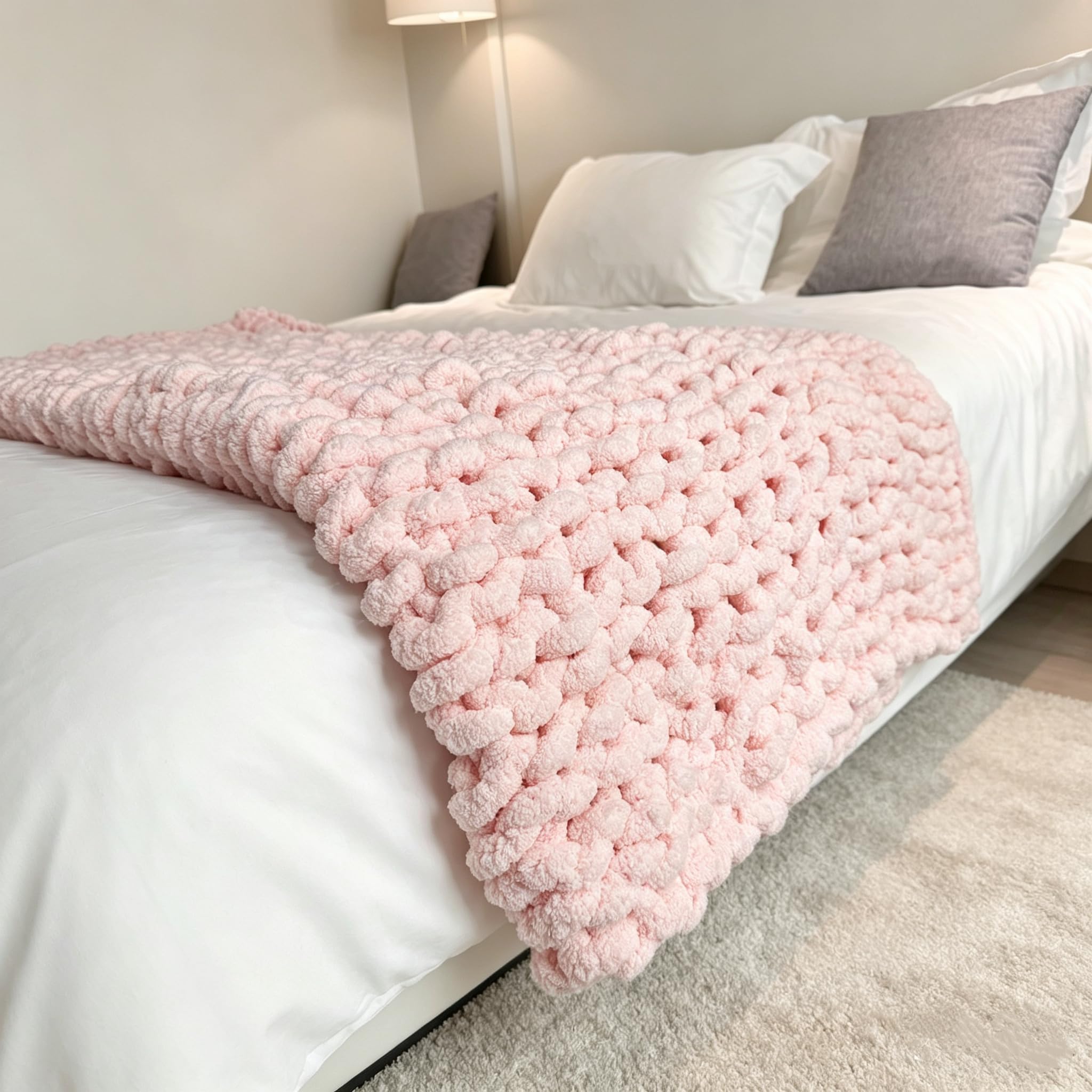 Chunky Knit Blanket Throw 40"×40", Hand Knitted Warm Chenille Throw Blanket, Home Decor Soft Thick Yarn Cable Knit Blanket, Soft Breathable Fleece Banket Christmas for Couch Bed Sofa Best Gift (Gray)