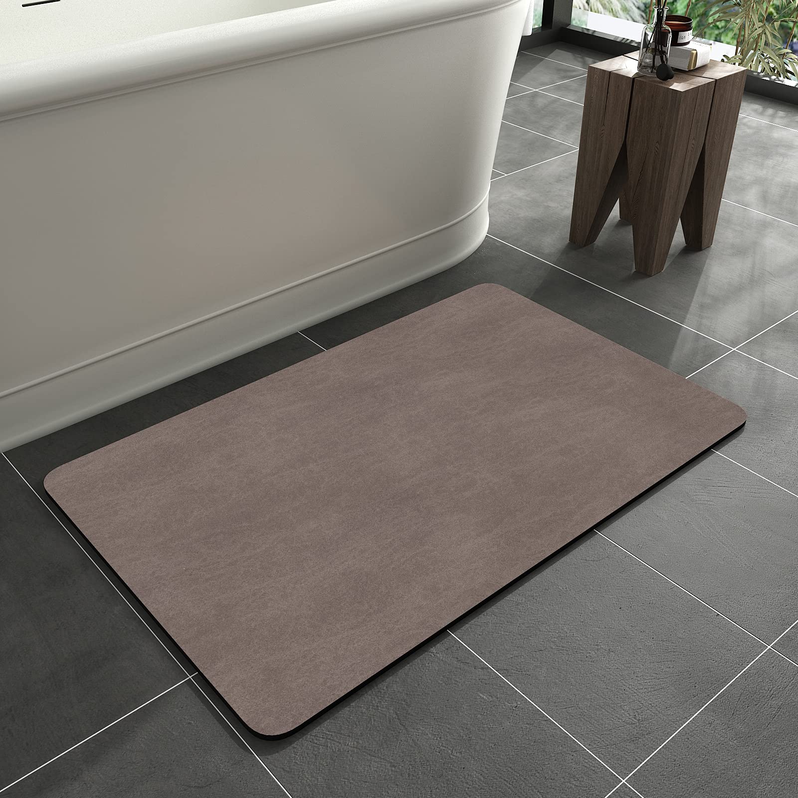 MontVoo -Bath Mat-Rubber Backing Non SlipThin Bathroom Rugs Fit Under Door- Quick Dry Absorbent Faux Suede Surface Grey Bathroom Floor Mats-Shower Rug for in Front of Bathtub Shower Gray 16x24