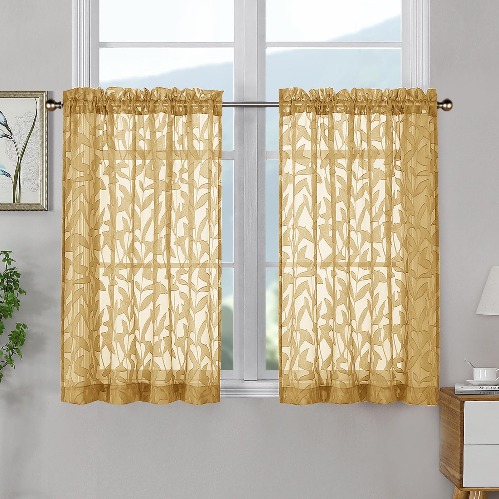 OWENIE Leyna 2 Panels Sage Green Sheer Curtains 63 Inch Length for Bedroom, Soft Lightweight Jacquard Clip Window Curtain for Living Room, Double Rod Pockets Textured Drapes, Each 40Wx63L Inches