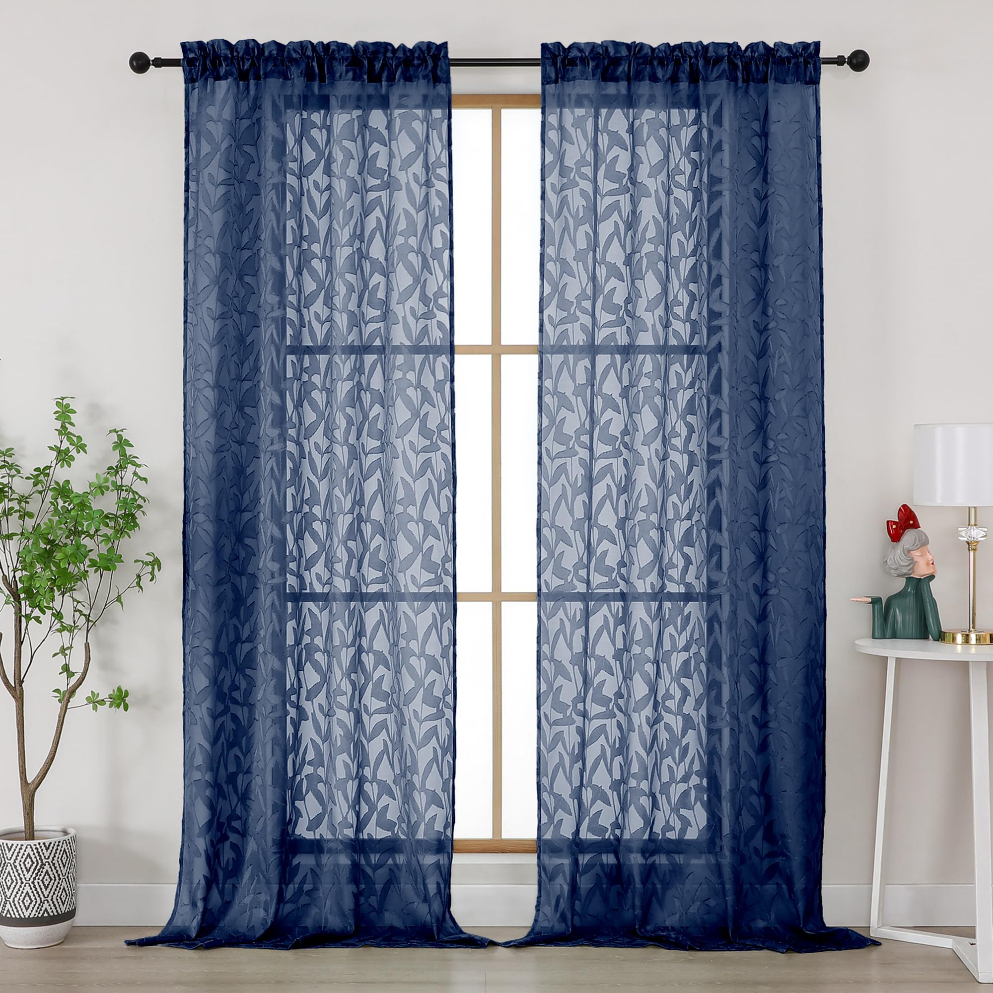 Gwine Sage Green Curtains 84 Inches Long 2 Panels Set, Light Filtering Soft Lightweight Sheer Curtains, Leaf Clip Jacquard Textured Curtain for Bedroom Living Room, 42Wx84L Inches, 2PCS