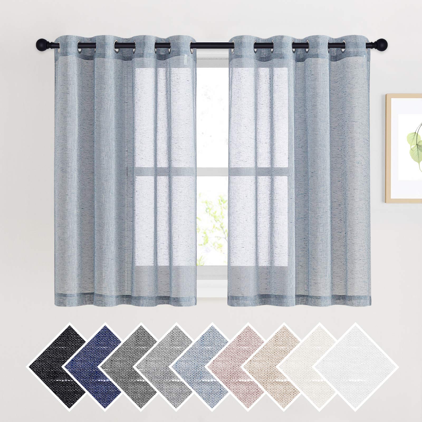 NICETOWN Linen Textured Semi Sheer Curtains 84 inches Length, Eyelet Top Bedroom Window Privacy Translucent Light Filtering Flax Sheer Drapes for Guest Room, 52 inches Wide, 2 Panels, Sea Mist