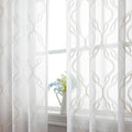 VISIONTEX White Sheer Curtains 84 Inches Long 2 Panels, Light Filtering Grey Moroccan Trellis Embroidered Semi Sheer Voile Drapes, Rod Pocket Textured Window Curtain for Bedroom Living Room 54W x 84L