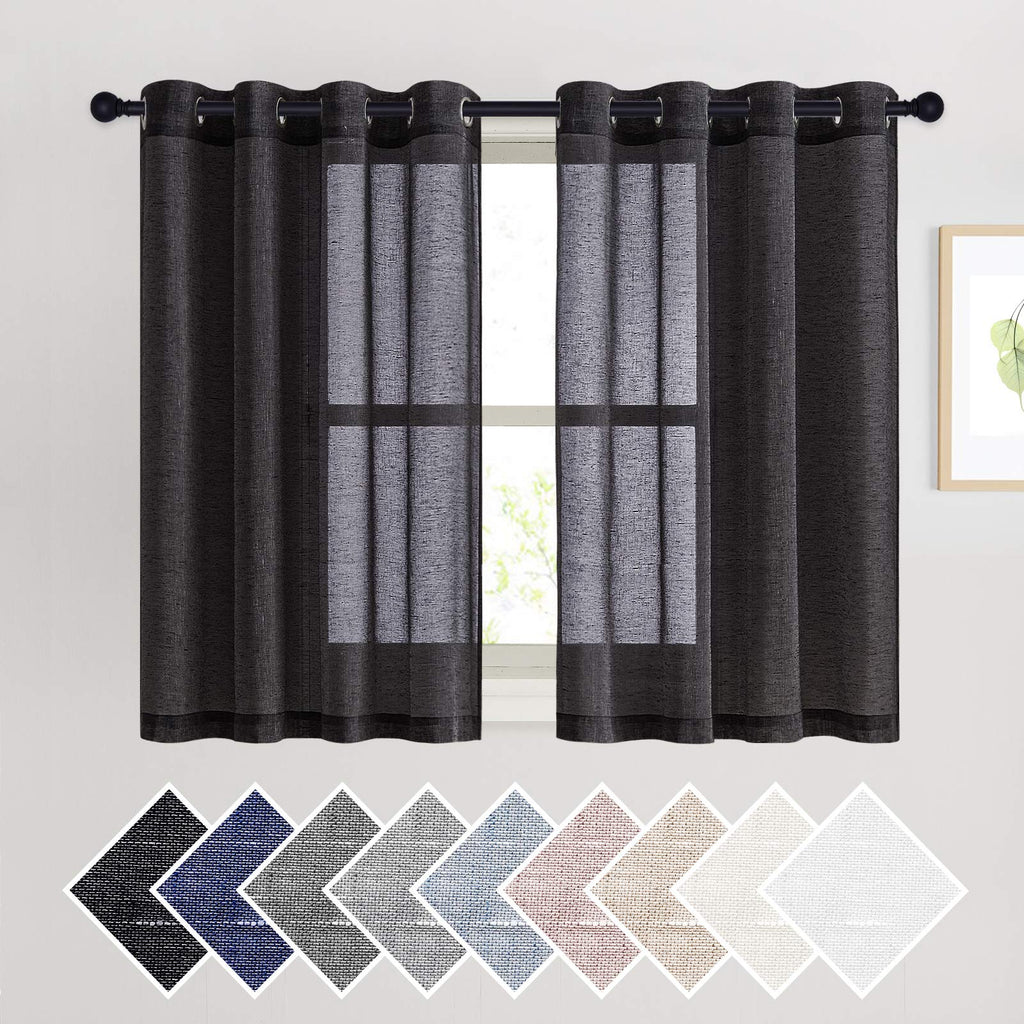 NICETOWN Linen Textured Semi Sheer Curtains 84 inches Length, Eyelet Top Bedroom Window Privacy Translucent Light Filtering Flax Sheer Drapes for Guest Room, 52 inches Wide, 2 Panels, Sea Mist