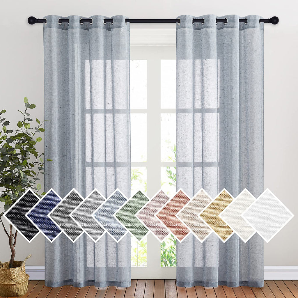 NICETOWN Linen Textured Semi Sheer Curtains 84 inches Length, Eyelet Top Bedroom Window Privacy Translucent Light Filtering Flax Sheer Drapes for Guest Room, 52 inches Wide, 2 Panels, Sea Mist