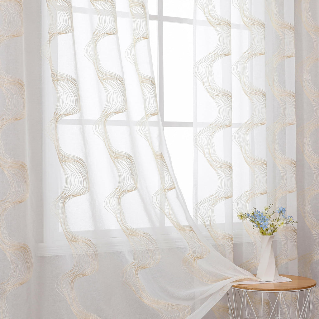 VISIONTEX White Sheer Curtains 84 Inches Long 2 Panels, Light Filtering Grey Moroccan Trellis Embroidered Semi Sheer Voile Drapes, Rod Pocket Textured Window Curtain for Bedroom Living Room 54W x 84L