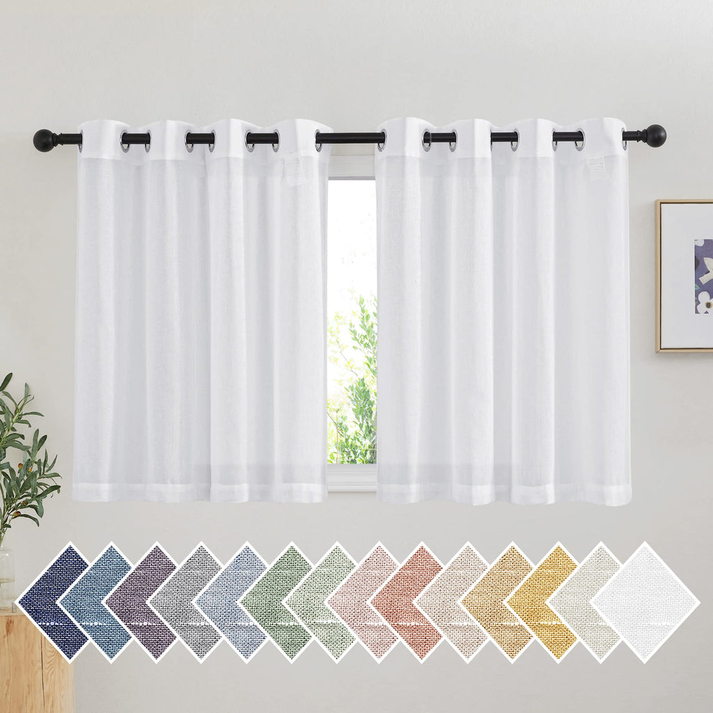NICETOWN Linen Textured Semi Sheer Curtains 84 inches Length, Eyelet Top Bedroom Window Privacy Translucent Light Filtering Flax Sheer Drapes for Guest Room, 52 inches Wide, 2 Panels, Sea Mist