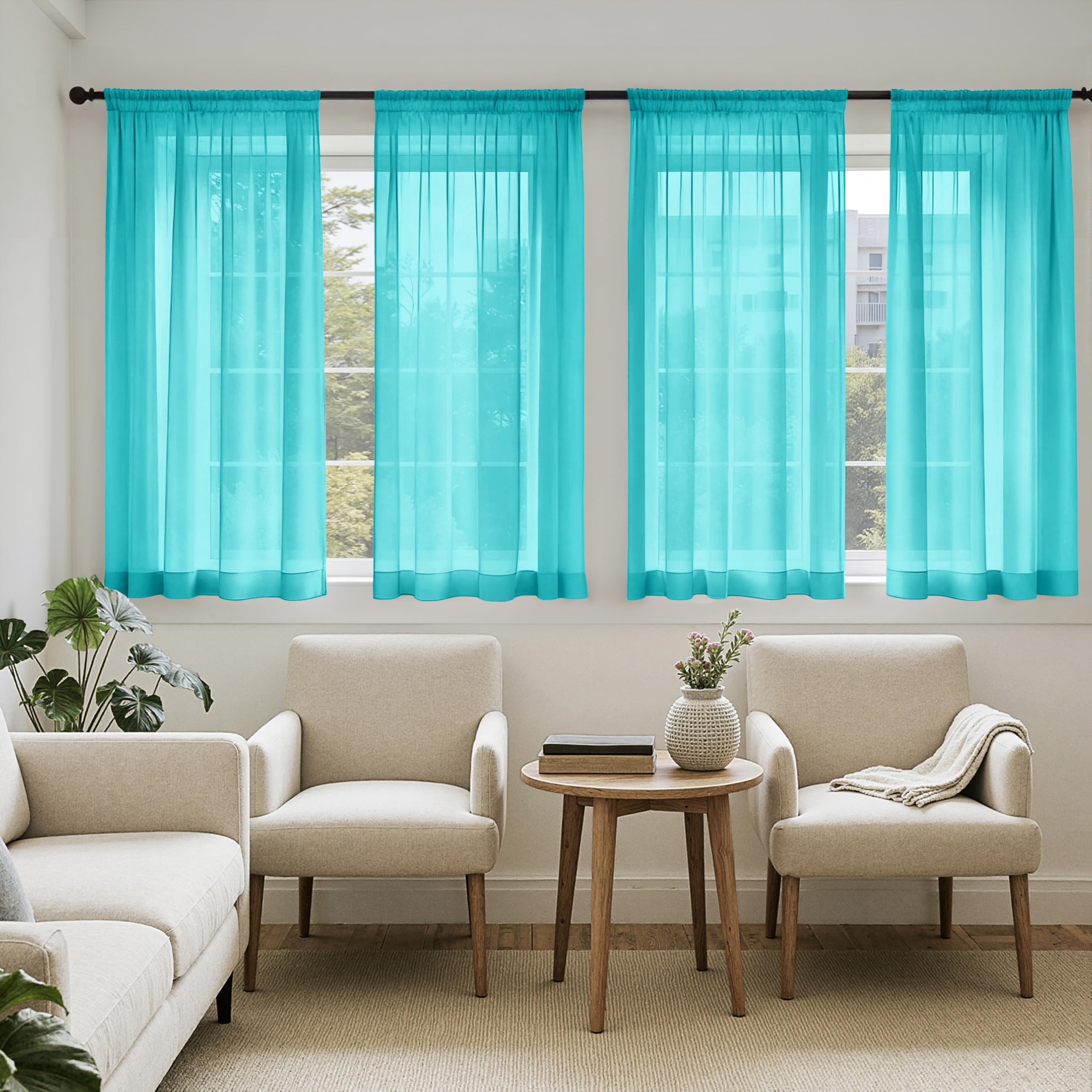 MIULEE White Sheer Curtains 84 Inches Long, 4 Panels Set, Light Filtering Rod Pocket Voile Drapes for Living Room and Bedroom, Airy Soft Fabric Window Treatments, 42 x 84 Inches