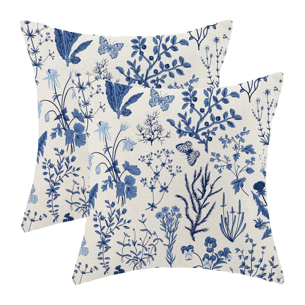 AEIOAE Spring Pillow Covers 18x18 Inch Set of 2,Sage Green Wild Flower Plant Throw Pillows Case,Seasonal Floral Outdoor Decorative Square Linen Farmhouse Decor Cushion Covers for Home Sofa Bed Couch