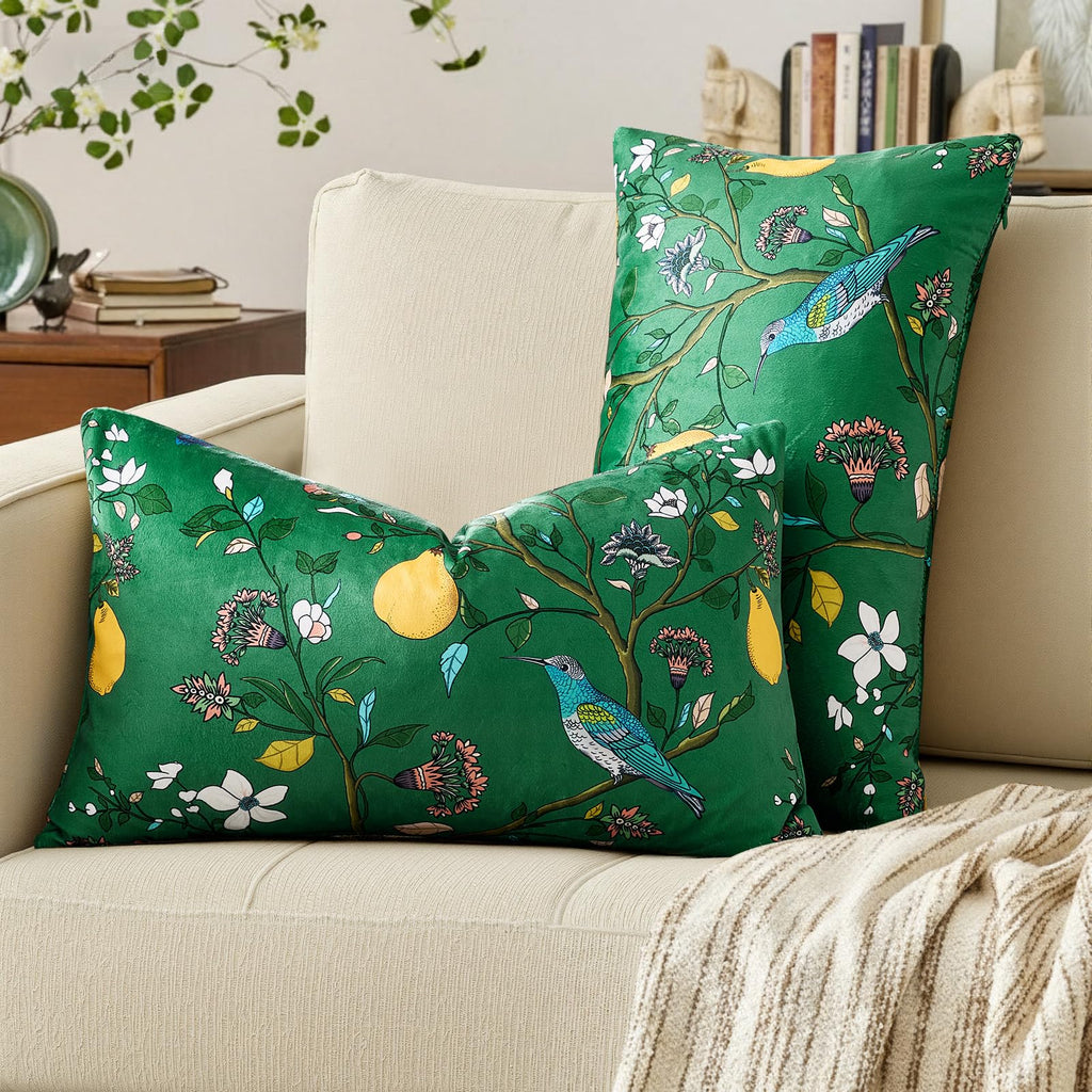Mustard Yellow Floral Pillow Covers 18x18 Set of 2, Velvet Wild Flower Plant Throw Pillows Case, Square Farmhouse Decor Cushion Covers for Home Sofa Bed Couch