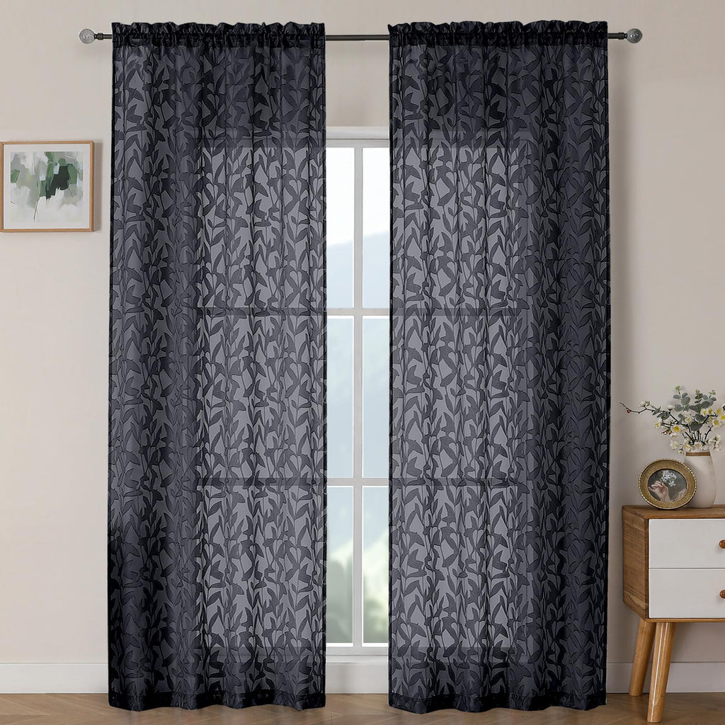 OWENIE Leyna 2 Panels Sage Green Sheer Curtains 63 Inch Length for Bedroom, Soft Lightweight Jacquard Clip Window Curtain for Living Room, Double Rod Pockets Textured Drapes, Each 40Wx63L Inches