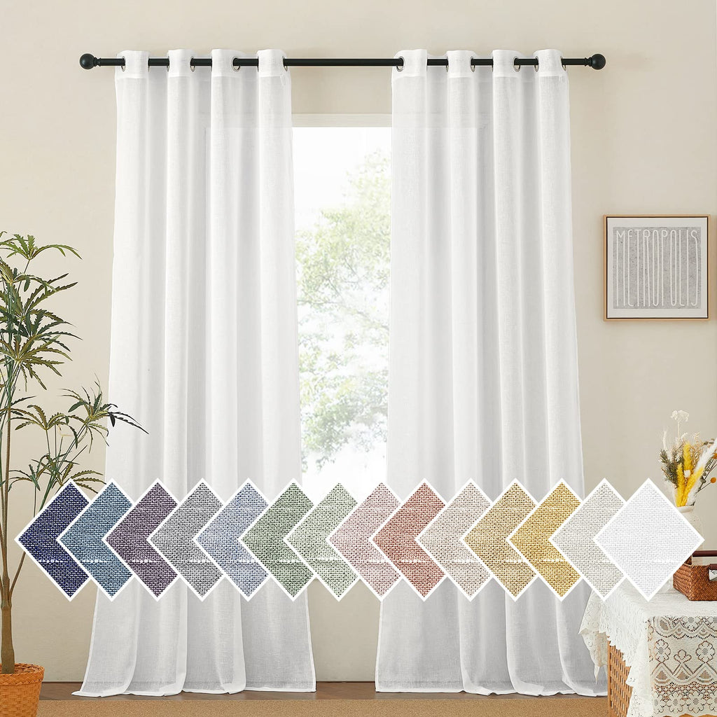 NICETOWN Linen Textured Semi Sheer Curtains 84 inches Length, Eyelet Top Bedroom Window Privacy Translucent Light Filtering Flax Sheer Drapes for Guest Room, 52 inches Wide, 2 Panels, Sea Mist