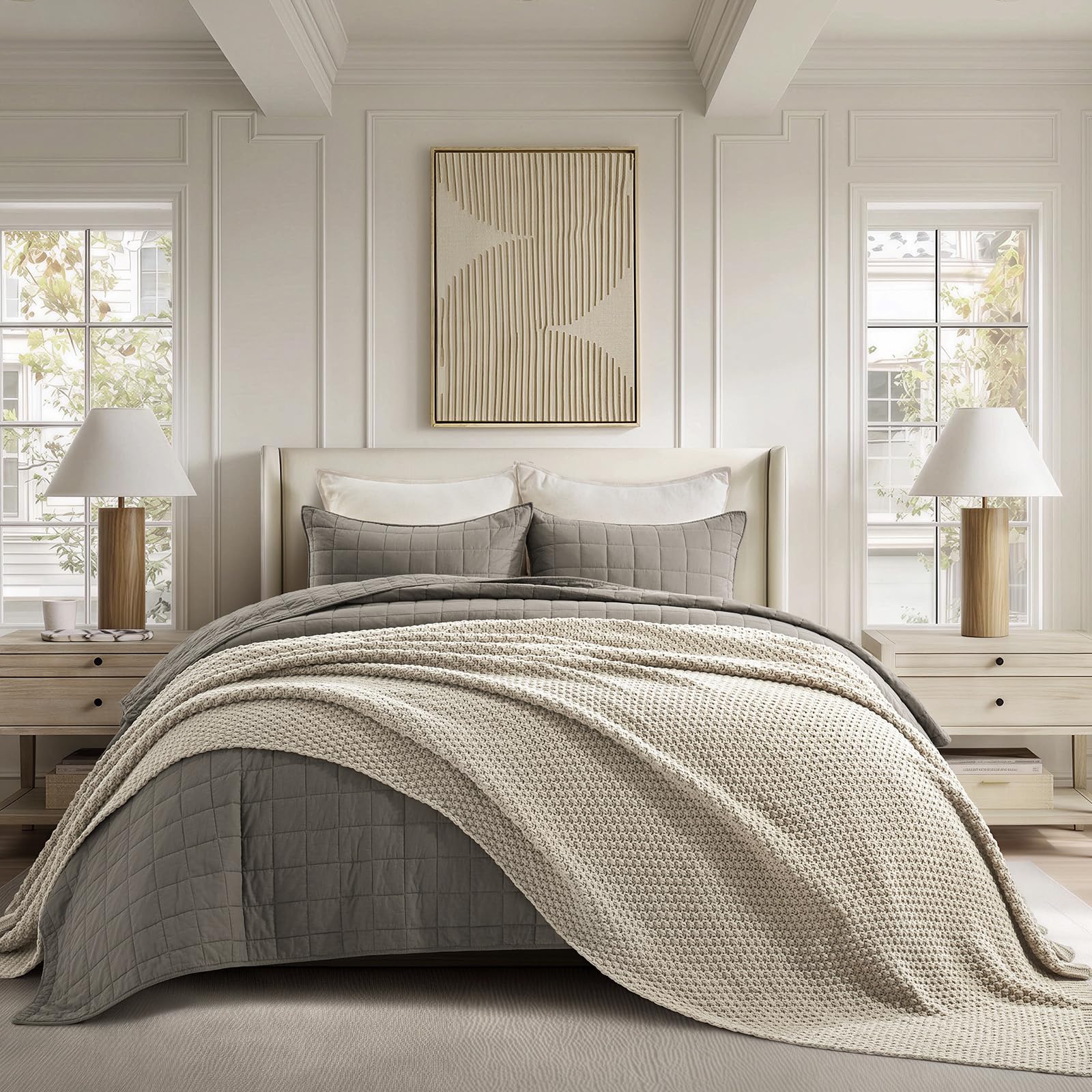 EVERGRACEHOME Chunky Chenille Knit Throw Blanket for Couch, Soft Luxurious Moss Stitch Blankets for Bed, Cozy Decorative Farmhouse Knitted Throws for Sofa, Sand Dune, 60" x 80"