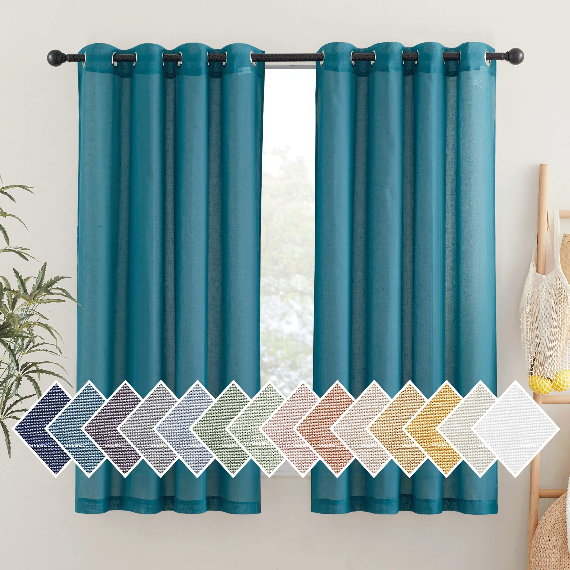 NICETOWN Linen Textured Semi Sheer Curtains 84 inches Length, Eyelet Top Bedroom Window Privacy Translucent Light Filtering Flax Sheer Drapes for Guest Room, 52 inches Wide, 2 Panels, Sea Mist