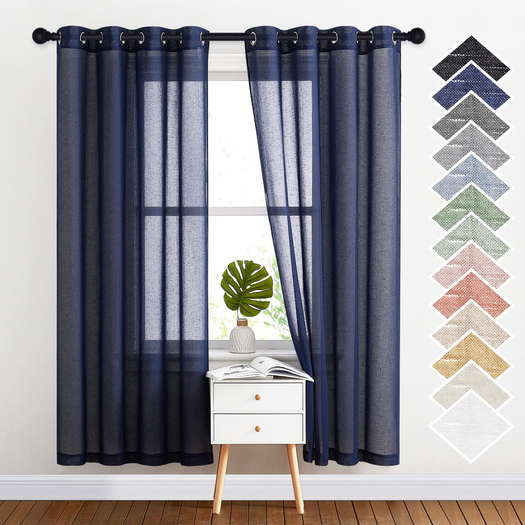 NICETOWN Linen Textured Semi Sheer Curtains 84 inches Length, Eyelet Top Bedroom Window Privacy Translucent Light Filtering Flax Sheer Drapes for Guest Room, 52 inches Wide, 2 Panels, Sea Mist