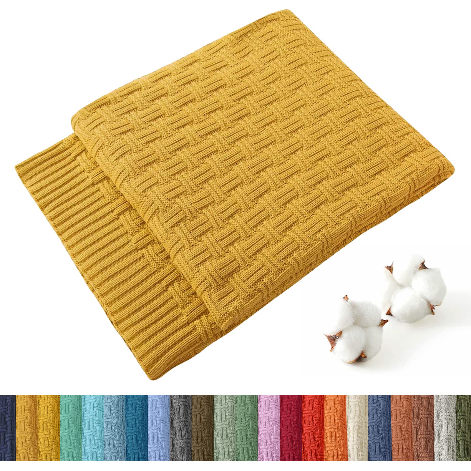 TREELY 100% Cotton Knitted Throw Blanket Couch Cover Blanket(60 x 80 Inches, Light Sage Green)