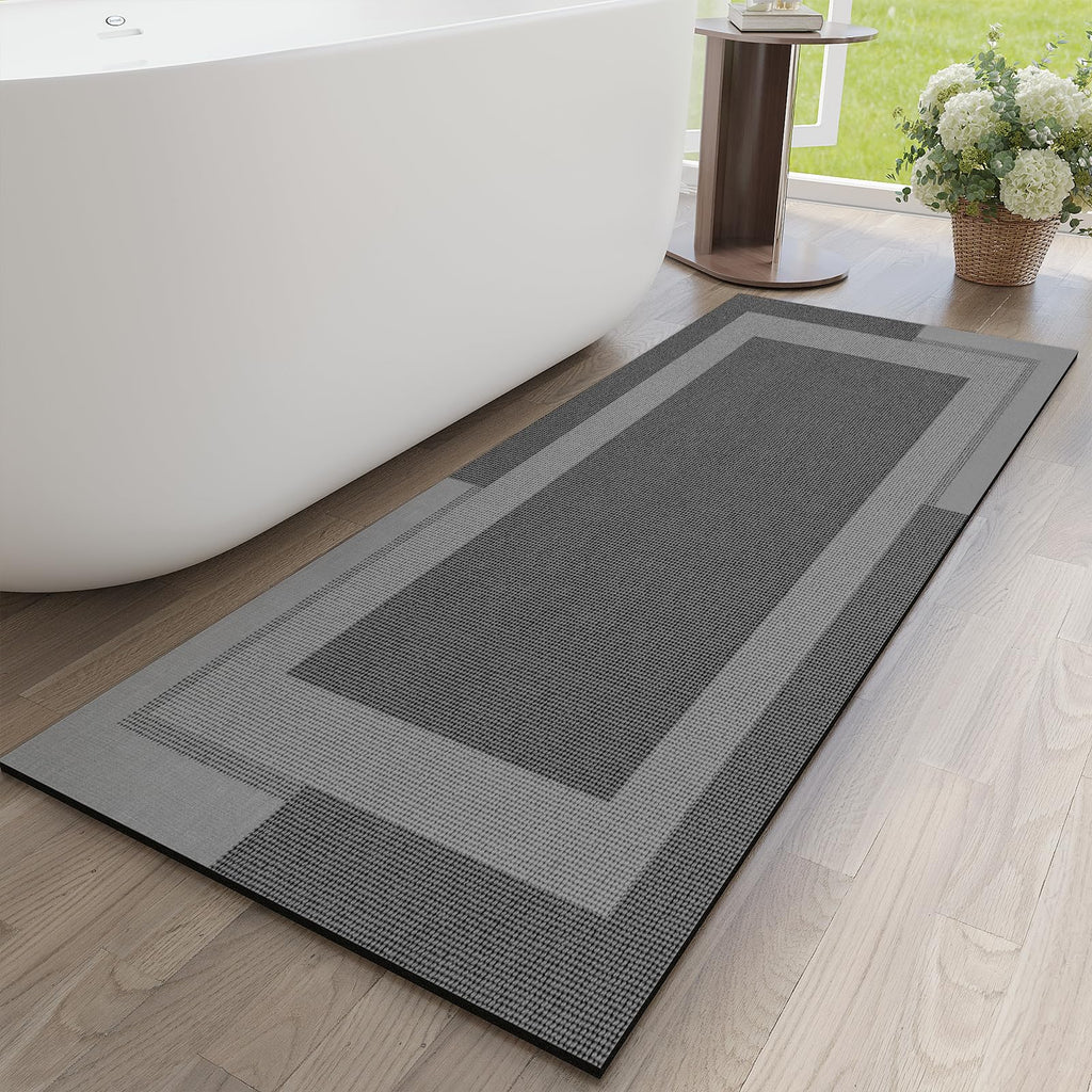 YDKGL Non Slip Bath Mat, Rubber Backing Ultra Thin Bathroom Rugs Fit Under Door Quick Dry Super Absorbent Washable Bath Rug Shower Mat for Bathroom Floor Bathtub Shower Sink, Easy Care Gray 16"x 24"