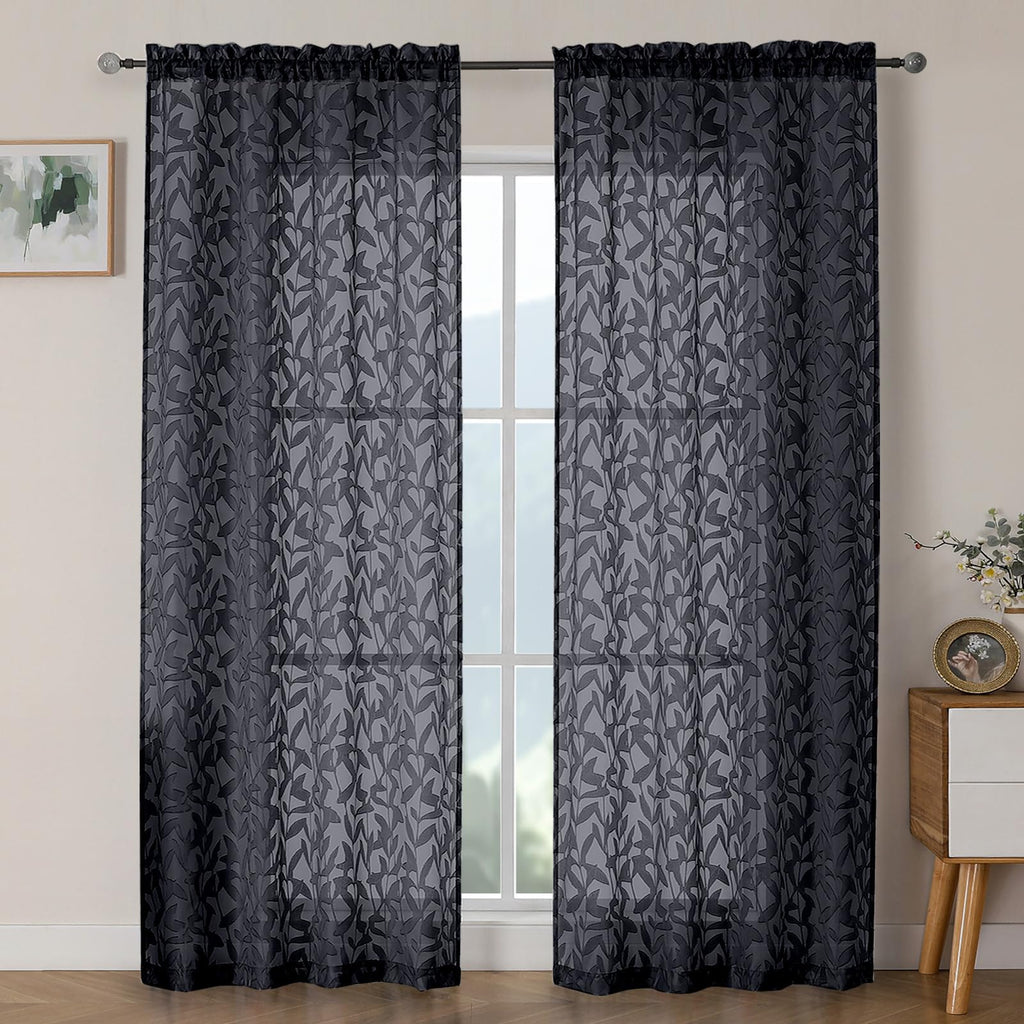 OWENIE Leyna 2 Panels Sage Green Sheer Curtains 63 Inch Length for Bedroom, Soft Lightweight Jacquard Clip Window Curtain for Living Room, Double Rod Pockets Textured Drapes, Each 40Wx63L Inches