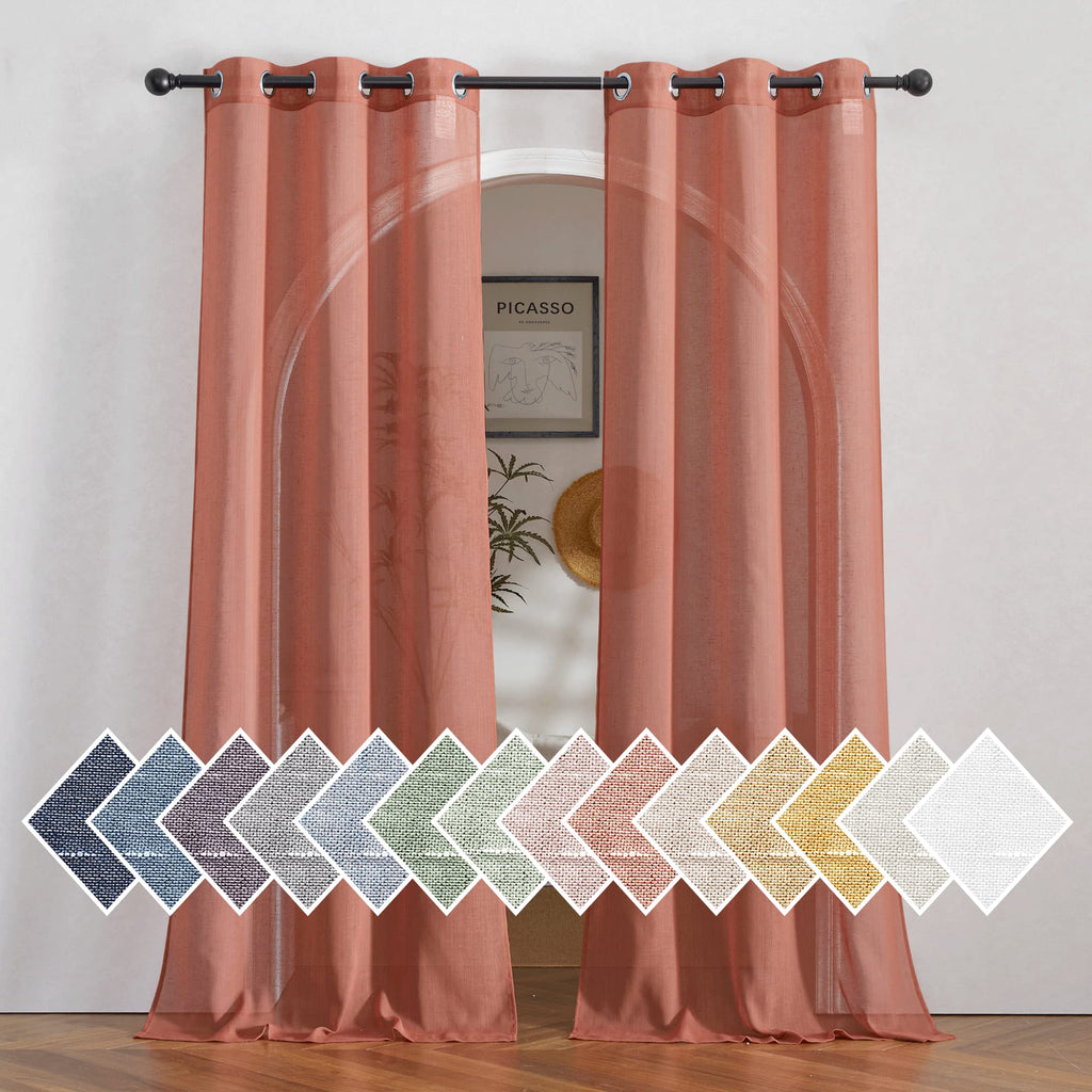 NICETOWN Linen Textured Semi Sheer Curtains 84 inches Length, Eyelet Top Bedroom Window Privacy Translucent Light Filtering Flax Sheer Drapes for Guest Room, 52 inches Wide, 2 Panels, Sea Mist
