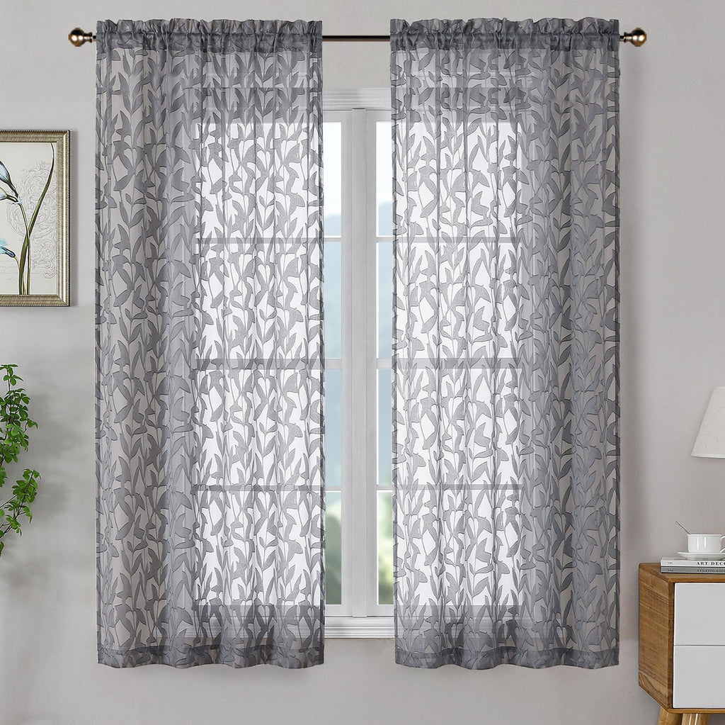OWENIE Leyna 2 Panels Sage Green Sheer Curtains 63 Inch Length for Bedroom, Soft Lightweight Jacquard Clip Window Curtain for Living Room, Double Rod Pockets Textured Drapes, Each 40Wx63L Inches