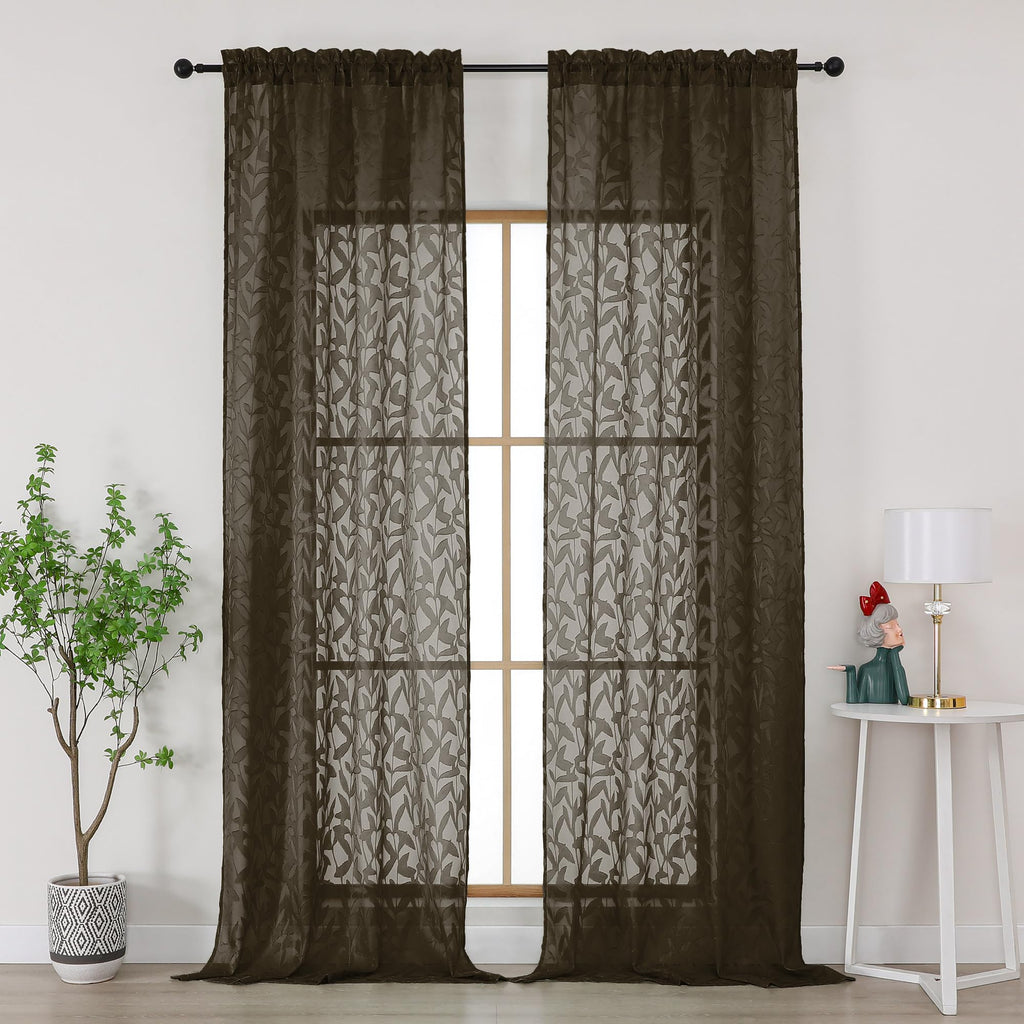 Gwine Sage Green Curtains 84 Inches Long 2 Panels Set, Light Filtering Soft Lightweight Sheer Curtains, Leaf Clip Jacquard Textured Curtain for Bedroom Living Room, 42Wx84L Inches, 2PCS