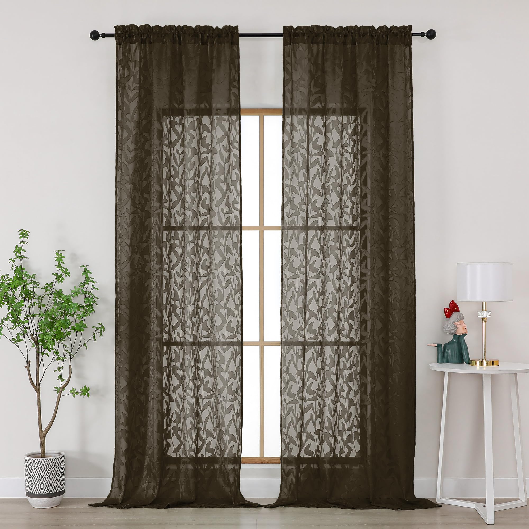 Gwine Sage Green Curtains 84 Inches Long 2 Panels Set, Light Filtering Soft Lightweight Sheer Curtains, Leaf Clip Jacquard Textured Curtain for Bedroom Living Room, 42Wx84L Inches, 2PCS