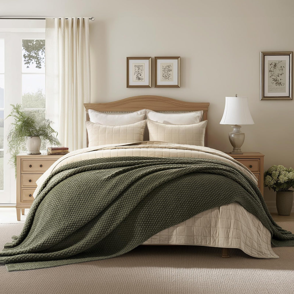EVERGRACEHOME Chunky Chenille Knit Throw Blanket for Couch, Soft Luxurious Moss Stitch Blankets for Bed, Cozy Decorative Farmhouse Knitted Throws for Sofa, Sand Dune, 60" x 80"