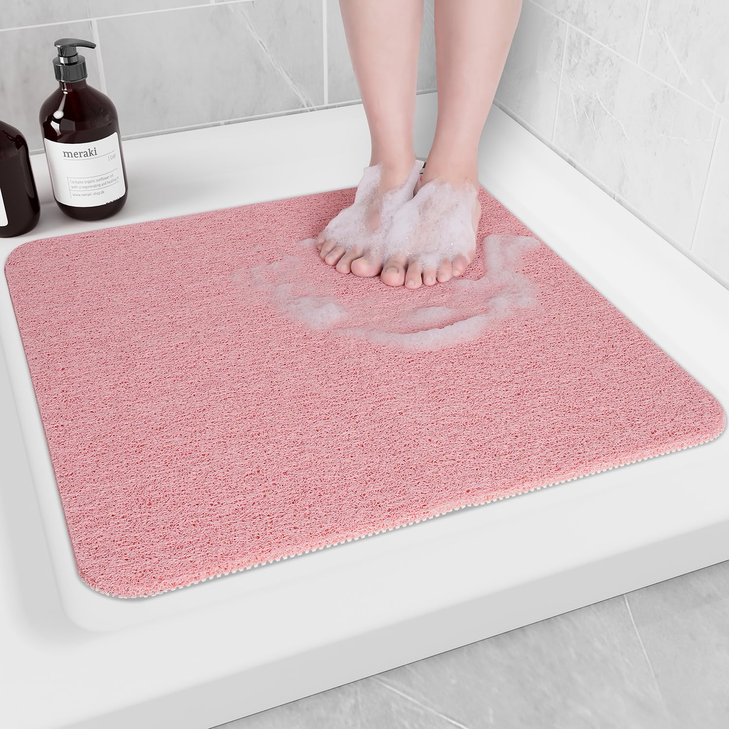Hargiis Non Slip Bathtub Mat, Foot Scrubber Anti Slip Fast Drying Shower Mat for Tub, Floor,Bathroom, Home, Kitchen, Hotel, Beige, 24x16 Inches