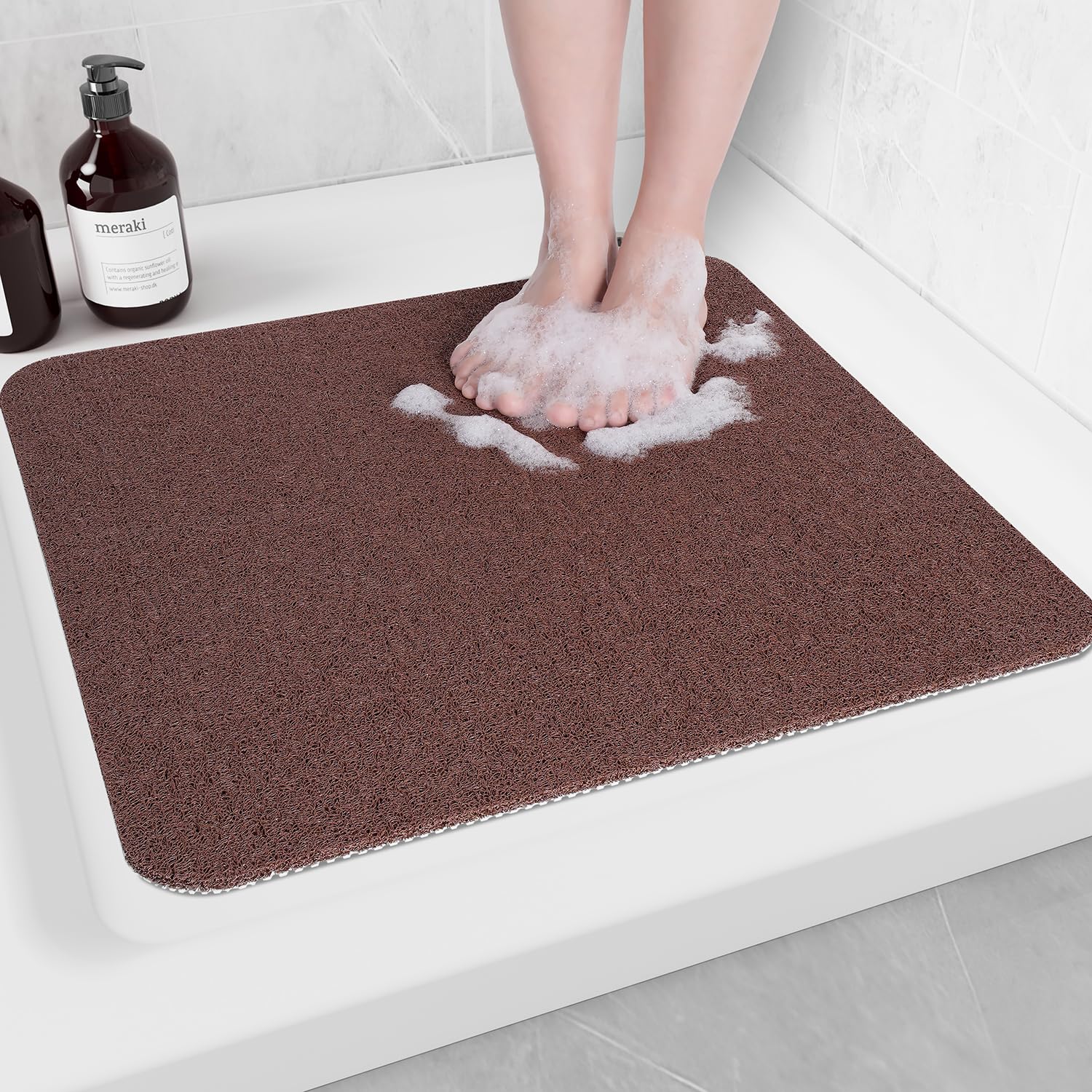 Hargiis Non Slip Bathtub Mat, Foot Scrubber Anti Slip Fast Drying Shower Mat for Tub, Floor,Bathroom, Home, Kitchen, Hotel, Beige, 24x16 Inches