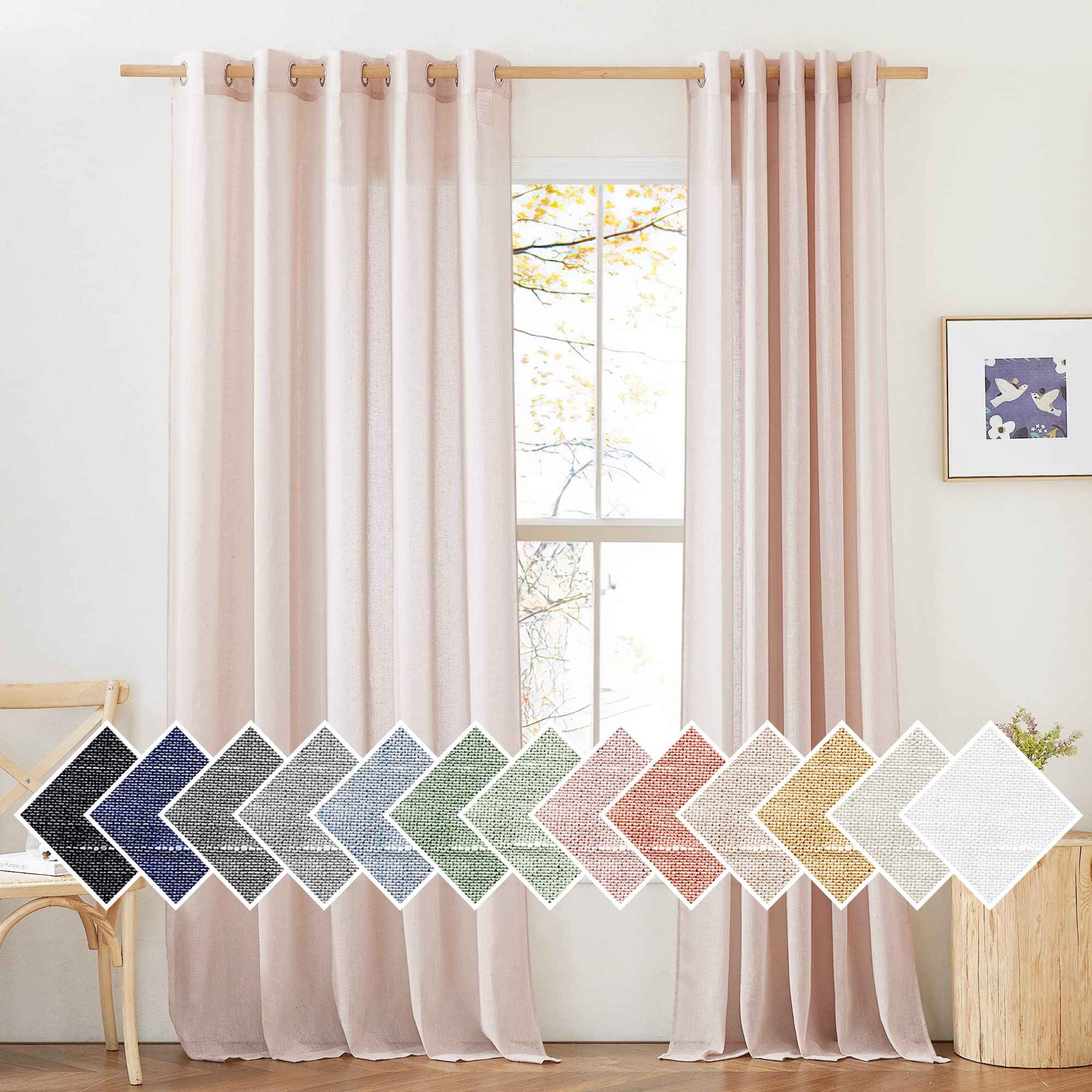 NICETOWN Linen Textured Semi Sheer Curtains 84 inches Length, Eyelet Top Bedroom Window Privacy Translucent Light Filtering Flax Sheer Drapes for Guest Room, 52 inches Wide, 2 Panels, Sea Mist
